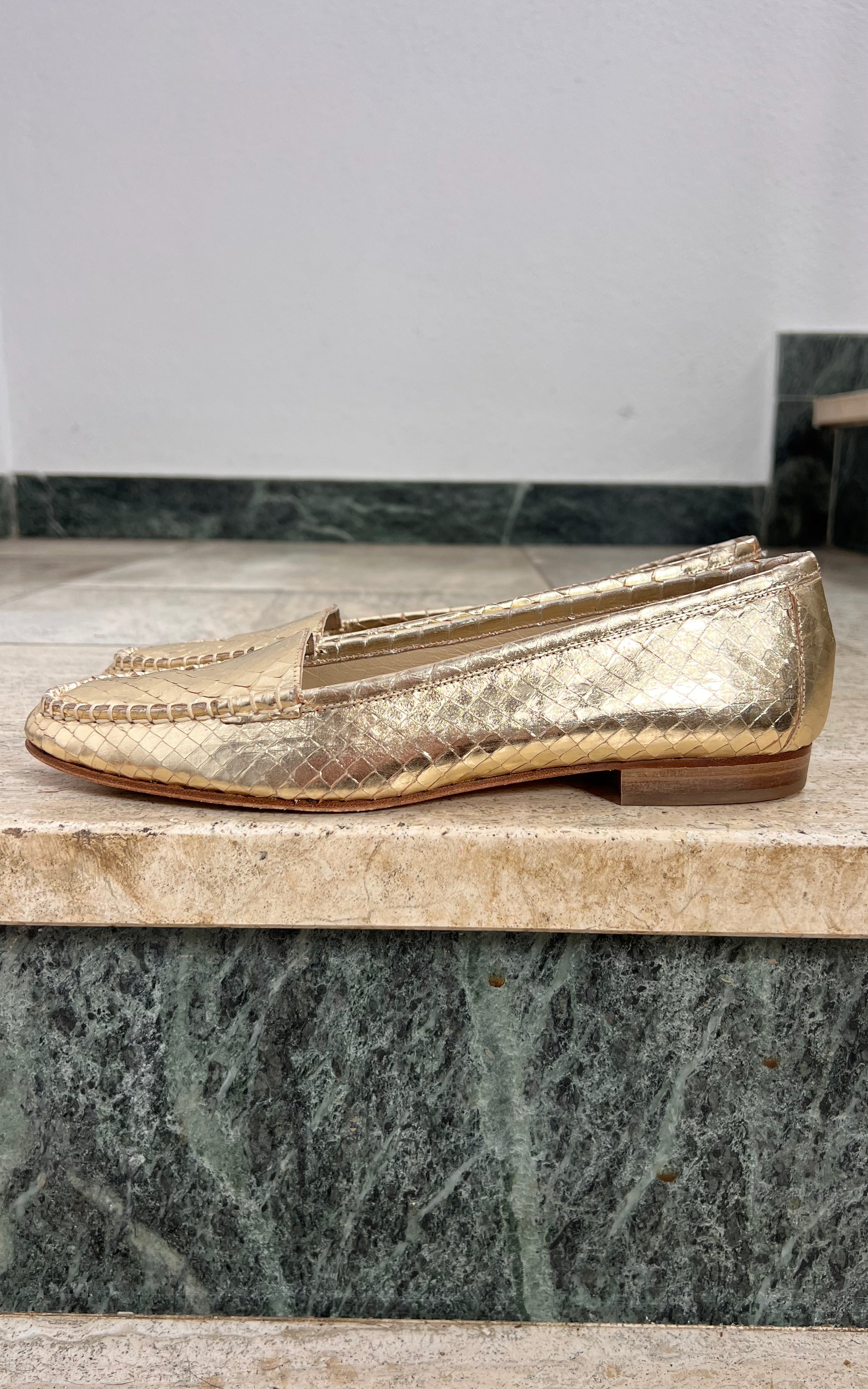 Vintage Madeleine Gold Python Loafer 38