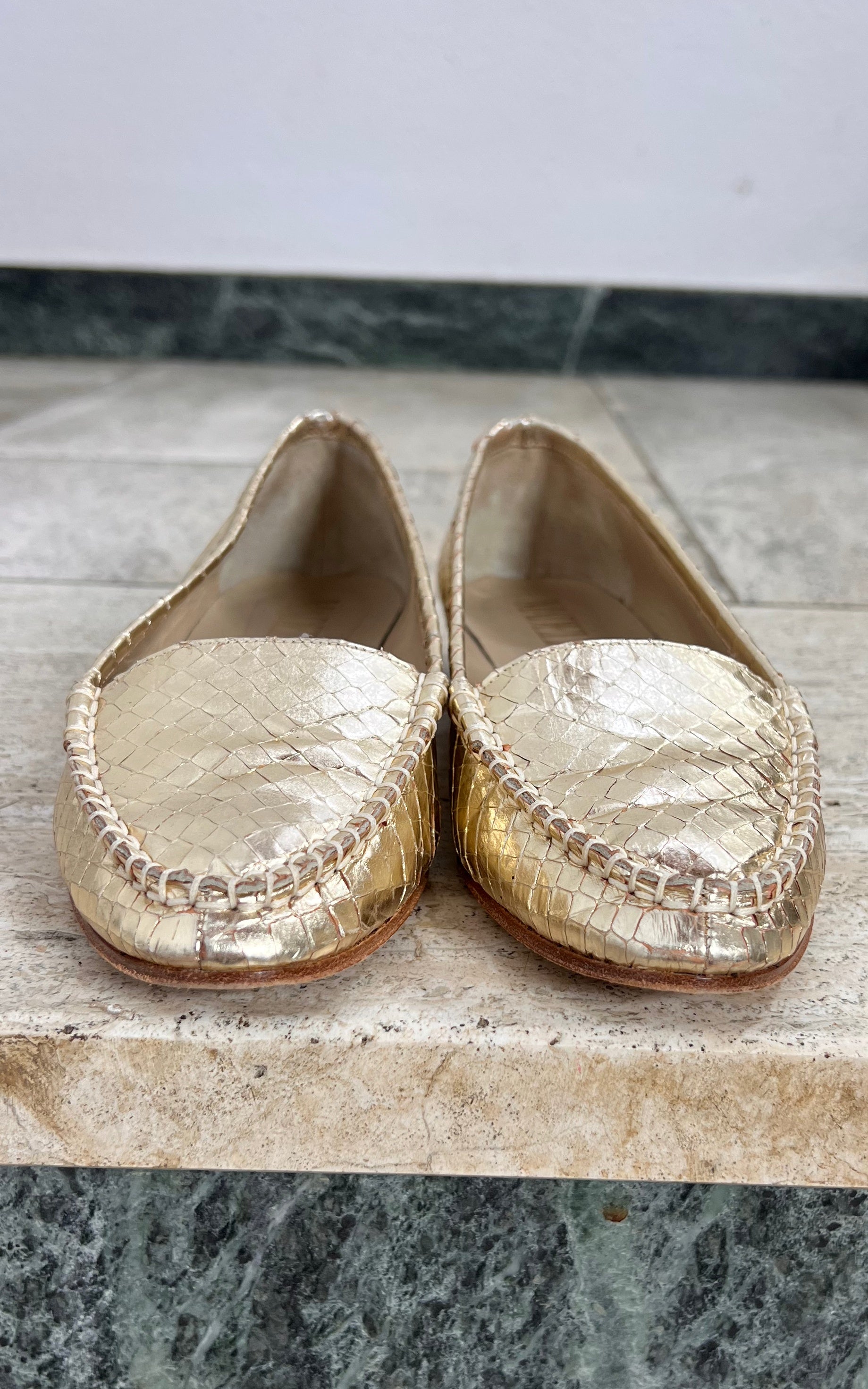 Vintage Madeleine Gold Python Loafer 38