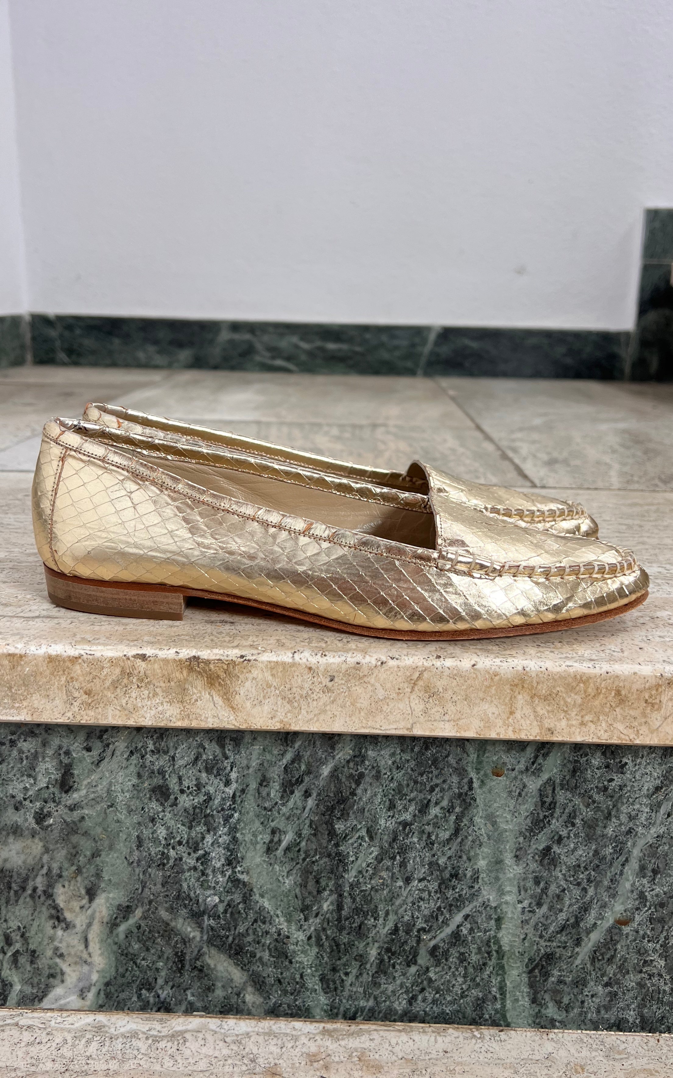 Vintage Madeleine Gold Python Loafer 38
