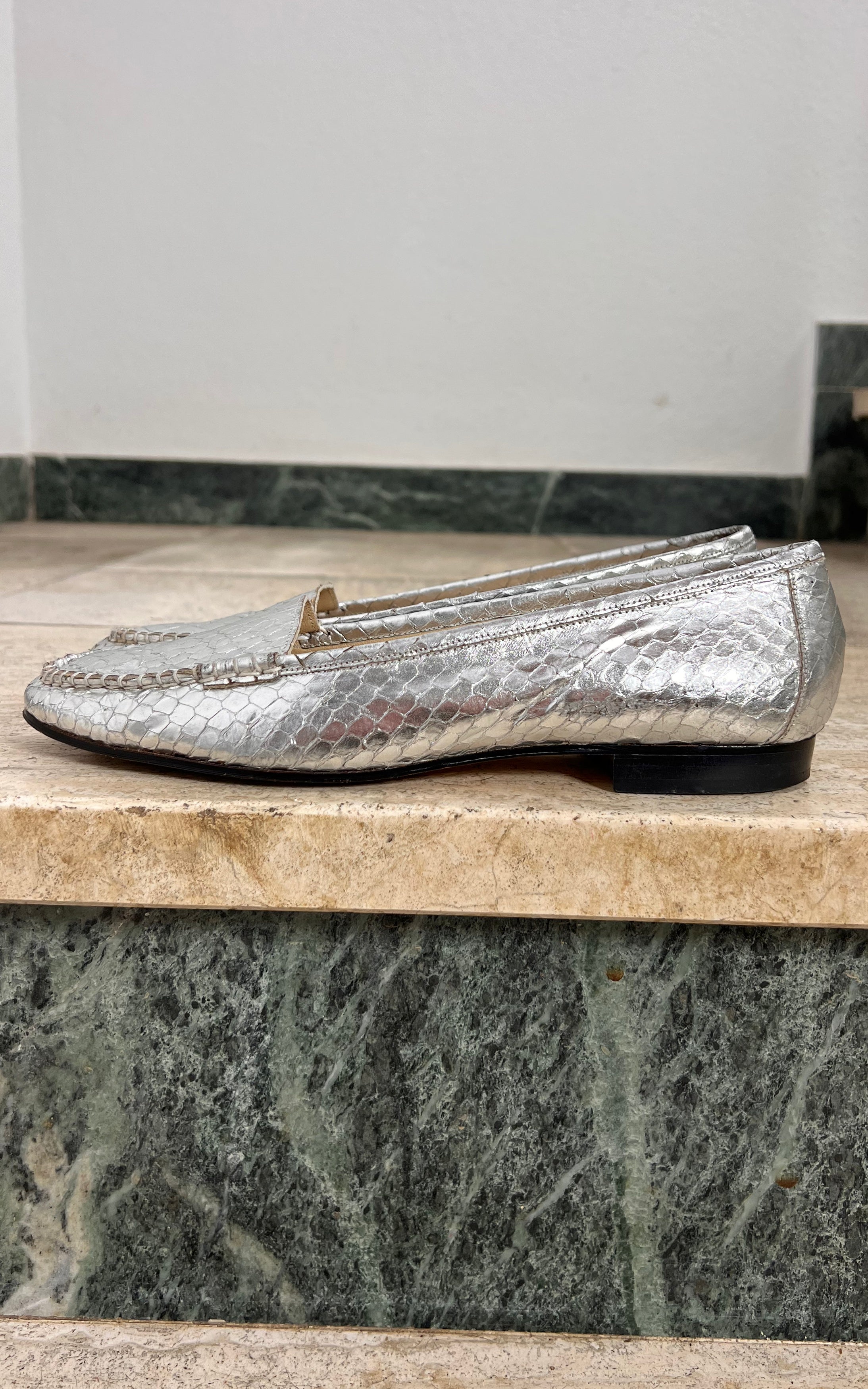Vintage Madeleine Silver Python Loafer 38