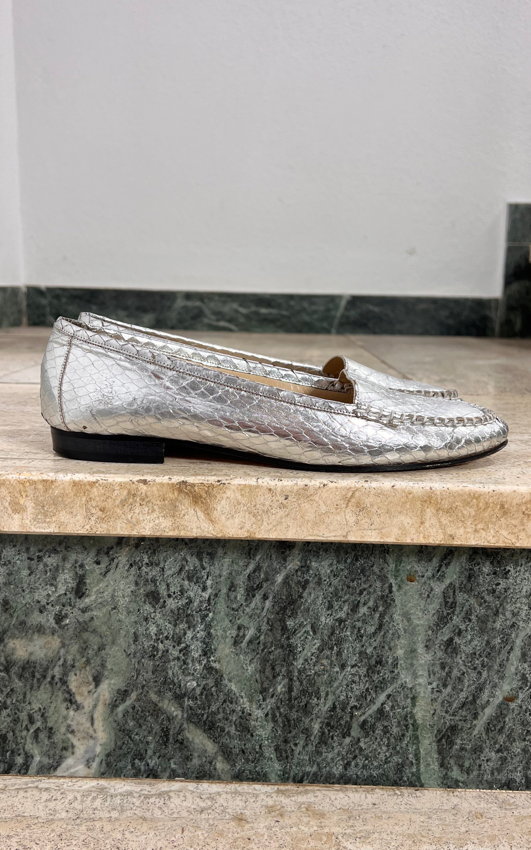 Vintage Madeleine Silver Python Loafer 38