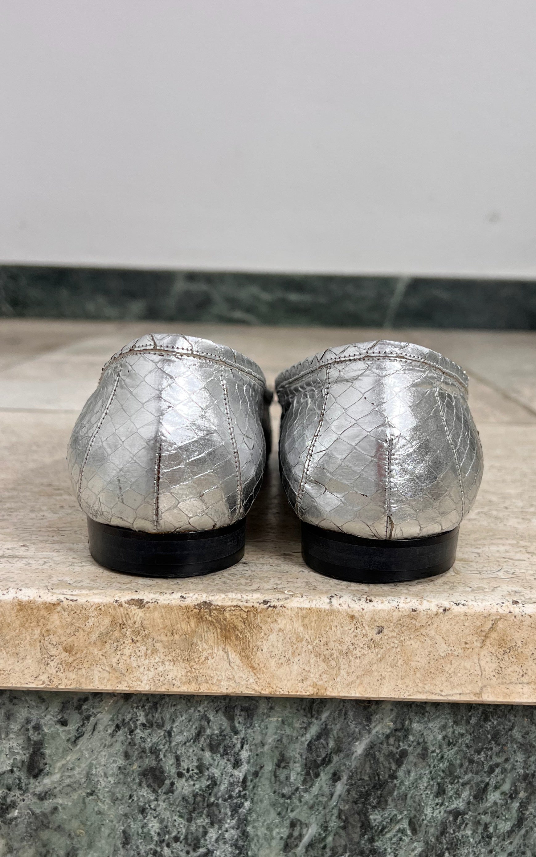 Vintage Madeleine Silver Python Loafer 38