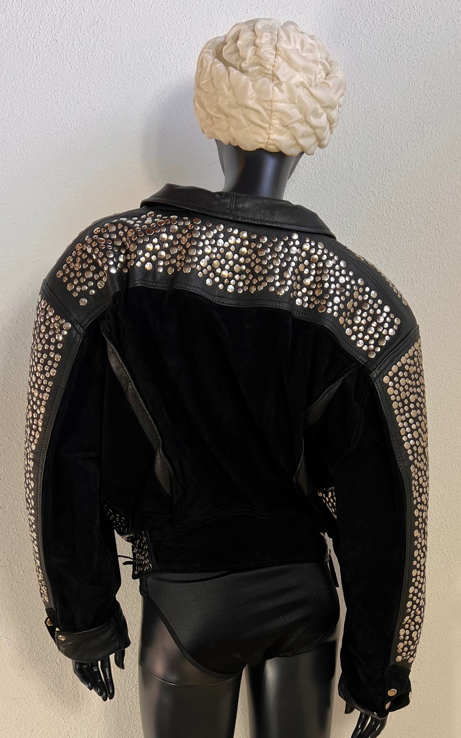 Vintage 1980s YAP Studded Black Suede & Leather Biker Jacket