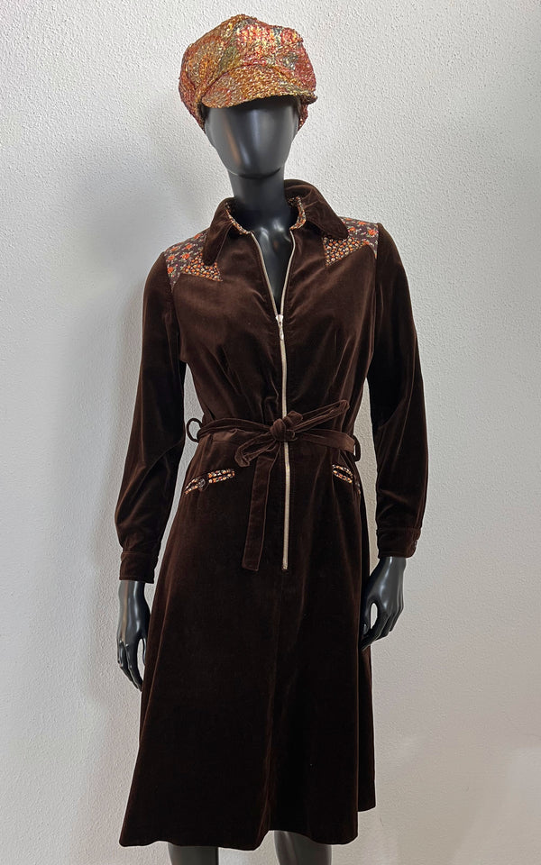 Vintage 70s Betty Barclay Brown Velvet Dress
