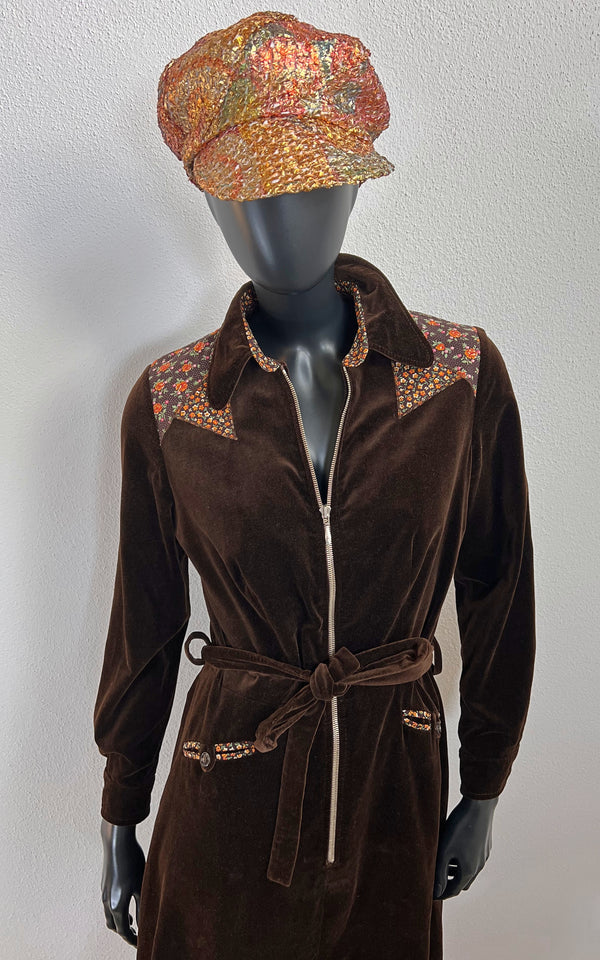 Vintage 70s Betty Barclay Brown Velvet Dress