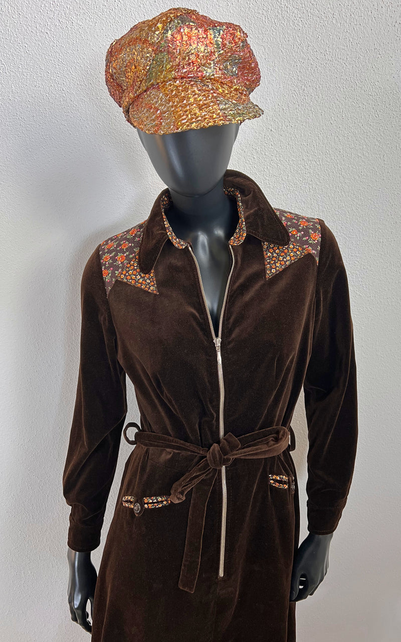 Vintage 70s Betty Barclay Brown Velvet Dress