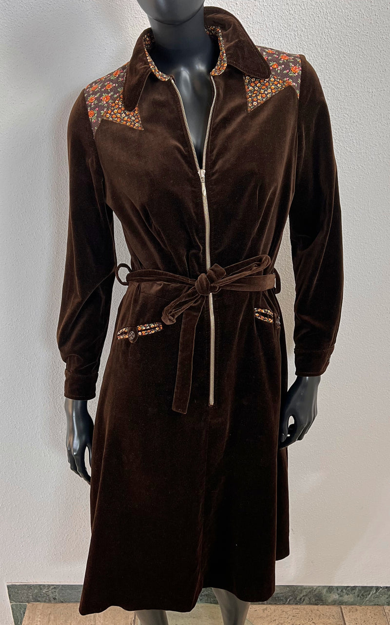 Vintage 70s Betty Barclay Brown Velvet Dress