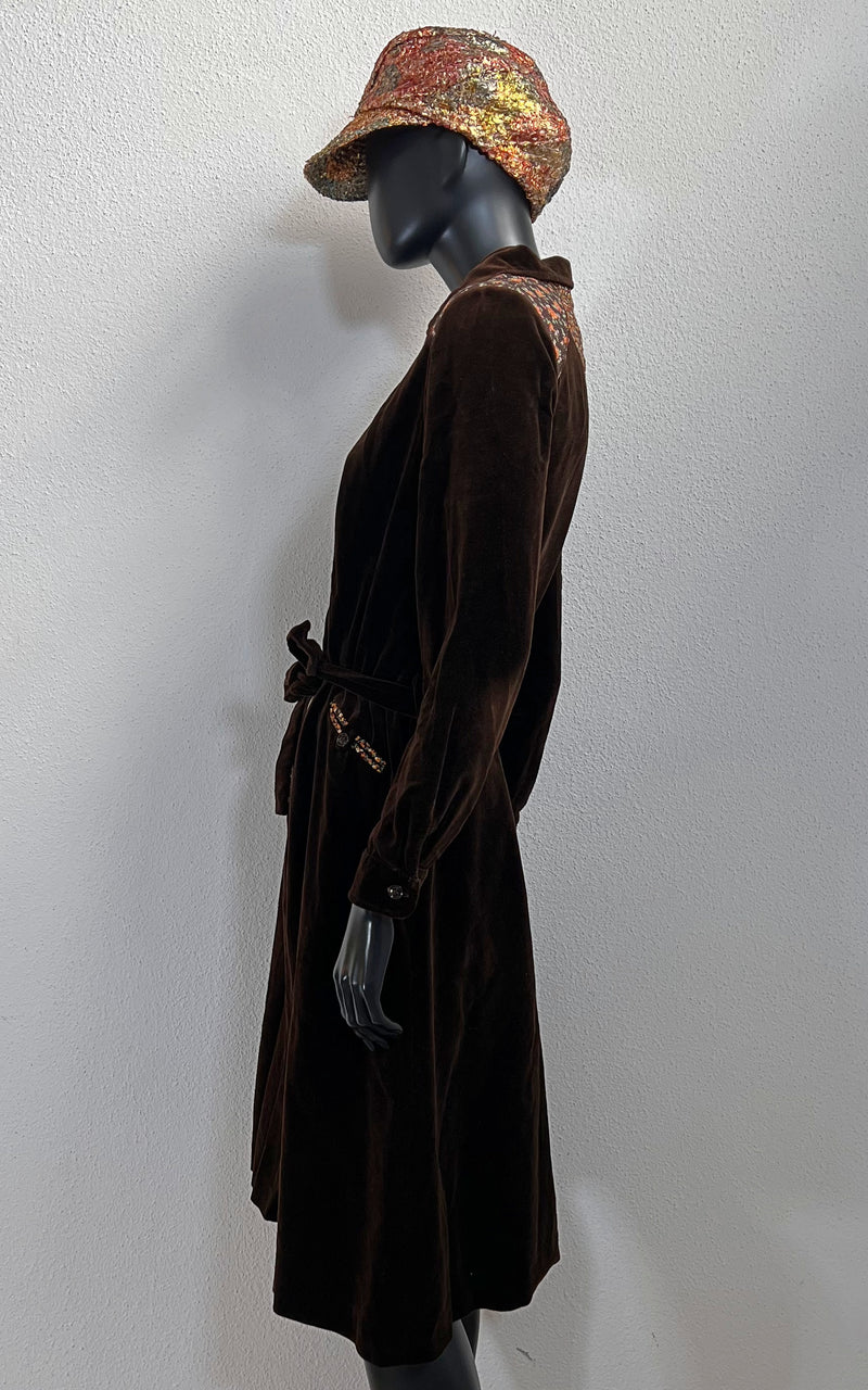 Vintage 70s Betty Barclay Brown Velvet Dress