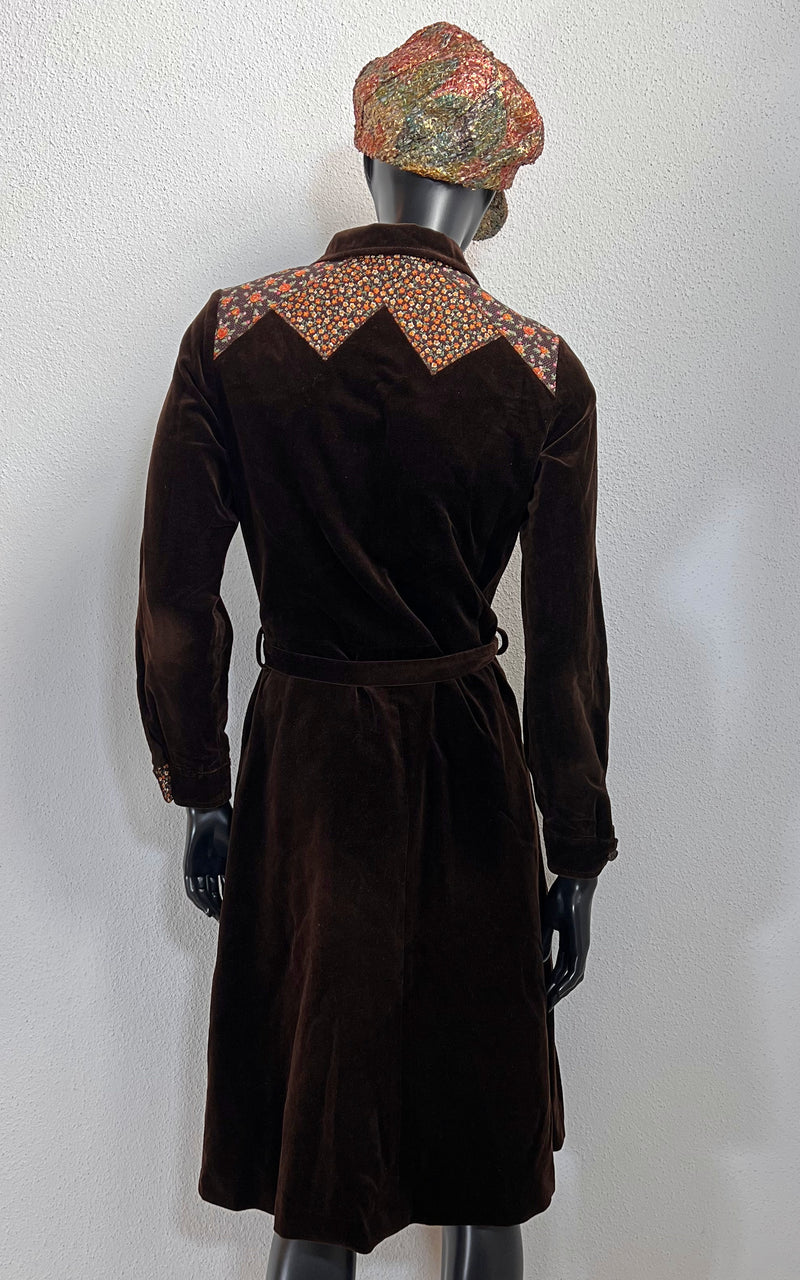 Vintage 70s Betty Barclay Brown Velvet Dress