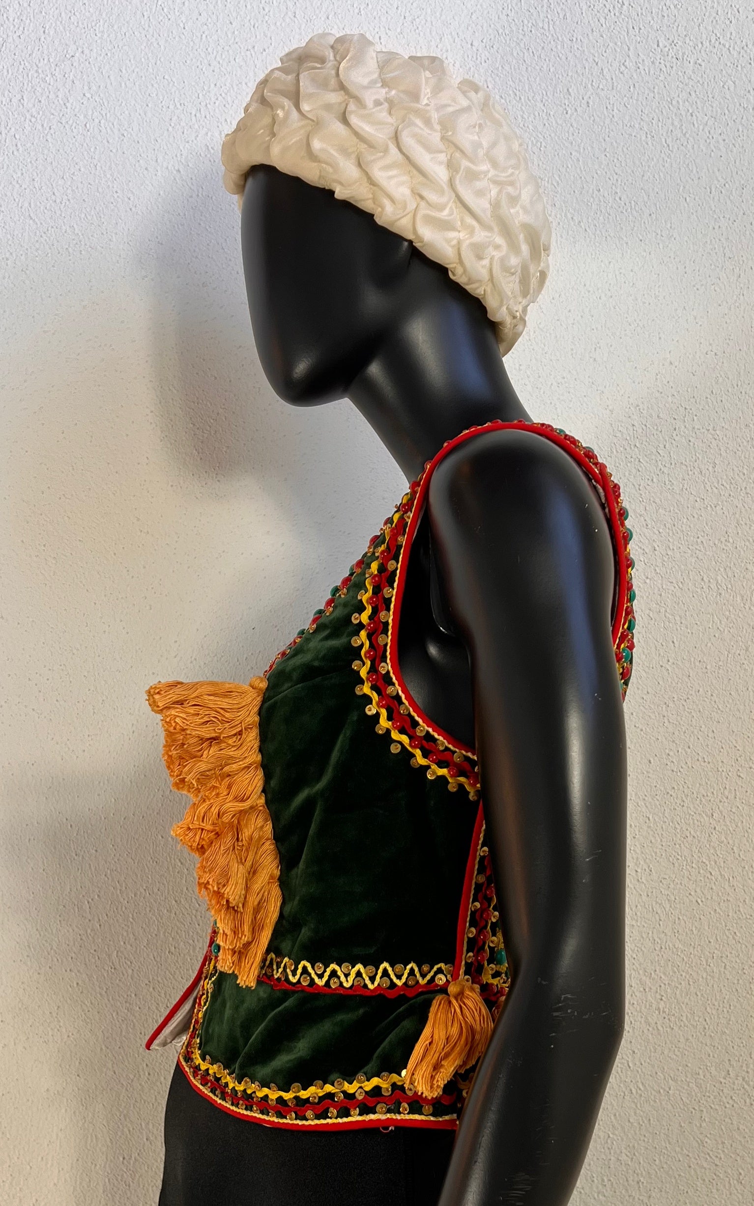 Vintage Embellished Green Velvet Polish Folk Vest with Beads and Tassels