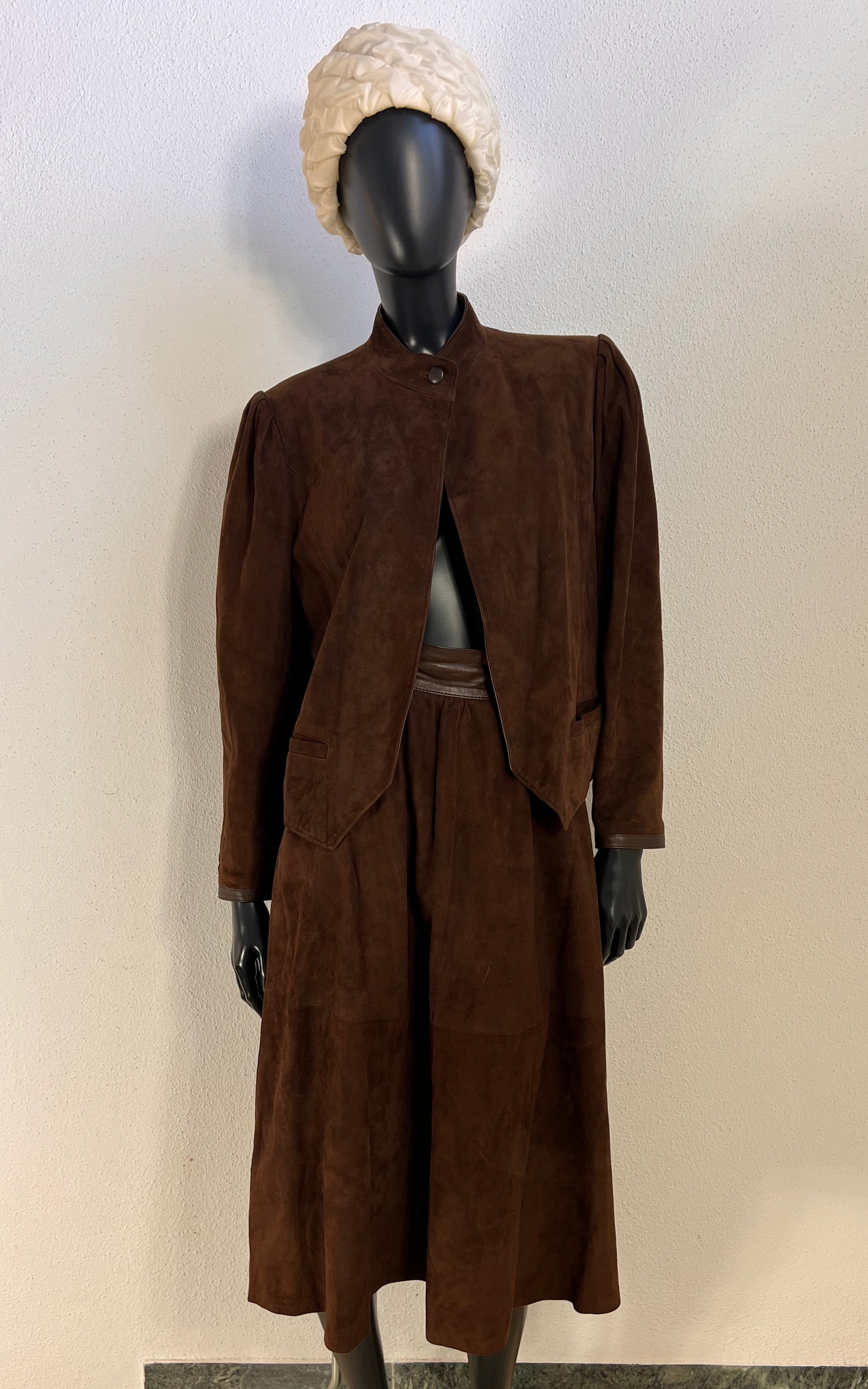Vintage 1980s Brown Suede Leather Two-Piece Skirt Suit – Creation Bernard