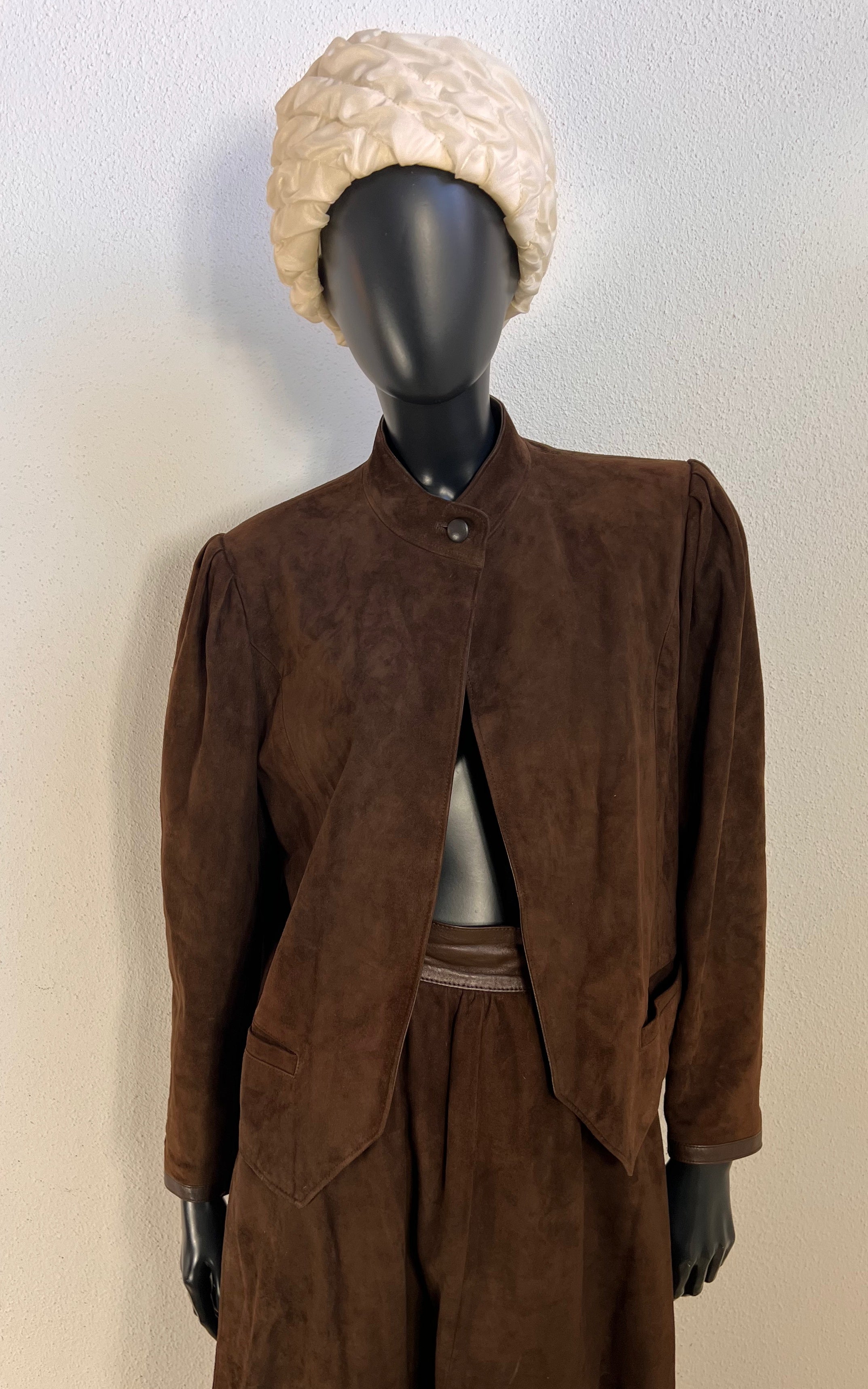 Vintage 1980s Brown Suede Leather Two-Piece Skirt Suit – Creation Bernard