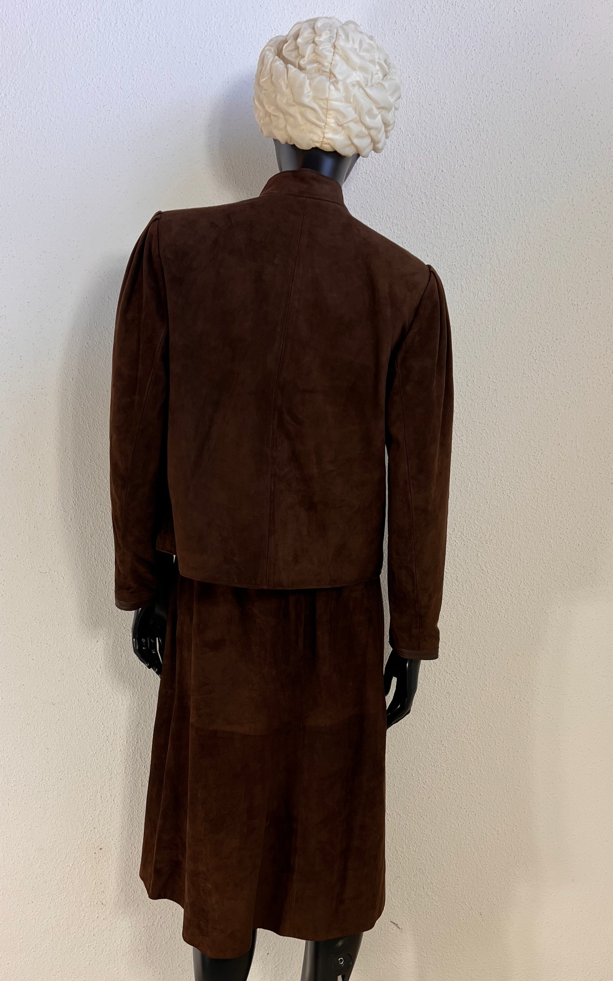 Vintage 1980s Brown Suede Leather Two-Piece Skirt Suit – Creation Bernard