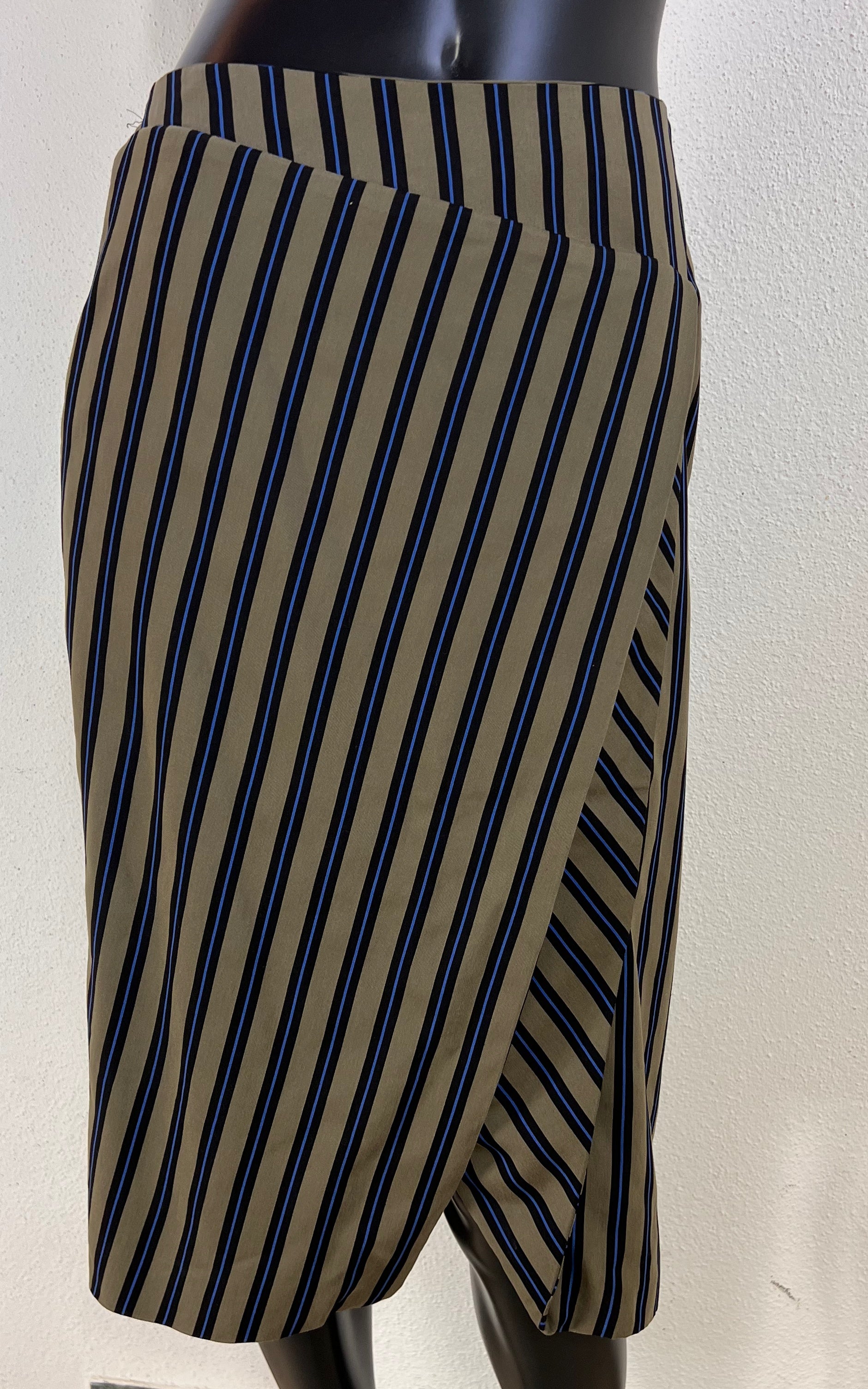 René Lezard Striped Asymmetric Wrap Skirt