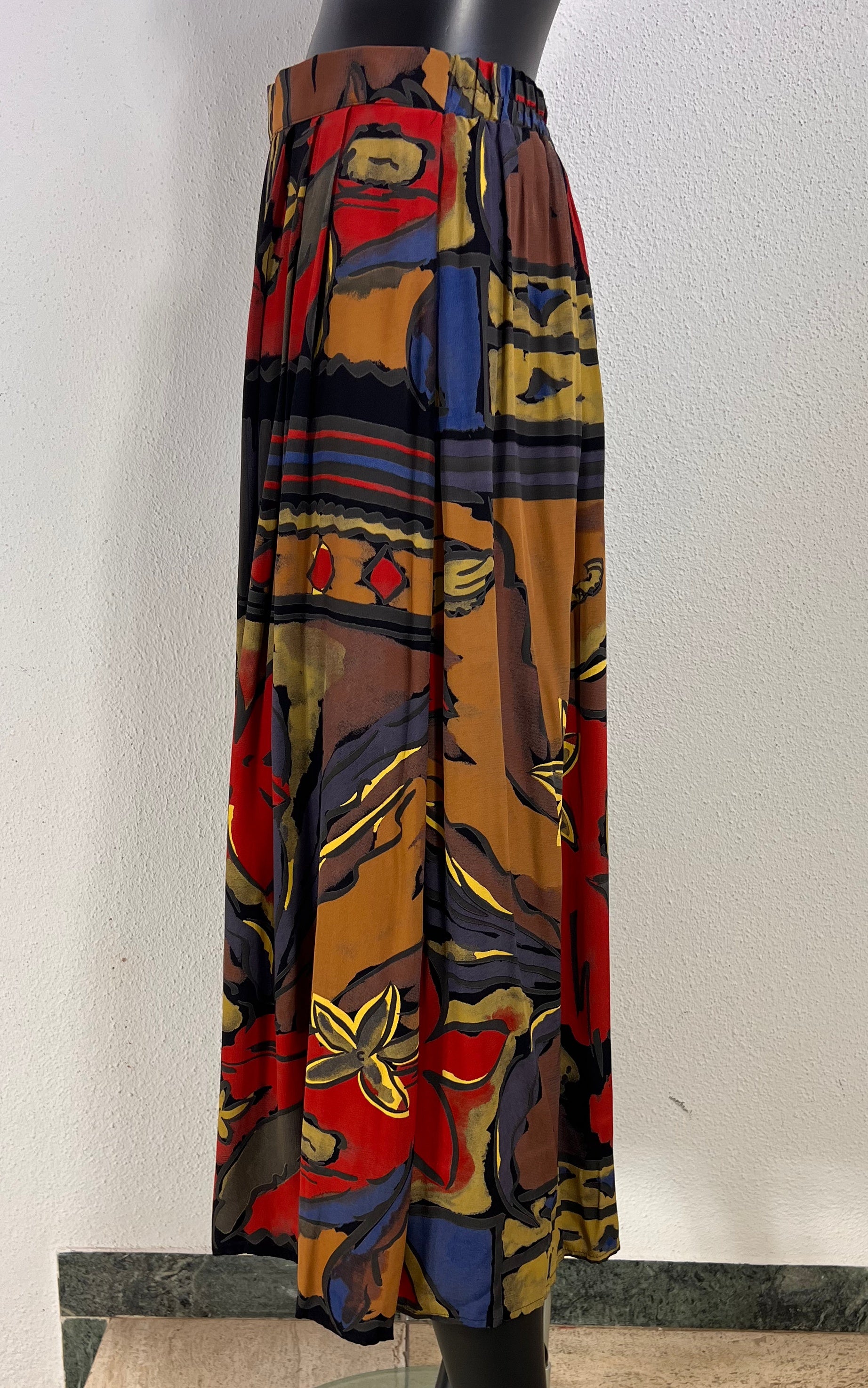 Vintage Donna Romana Abstract Floral Pleated Maxi Skirt