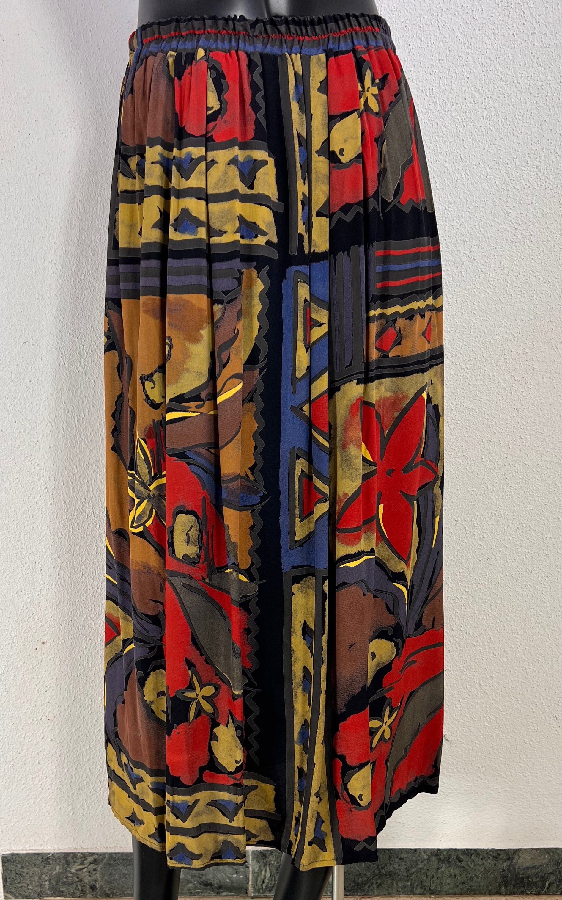 Vintage Donna Romana Abstract Floral Pleated Maxi Skirt