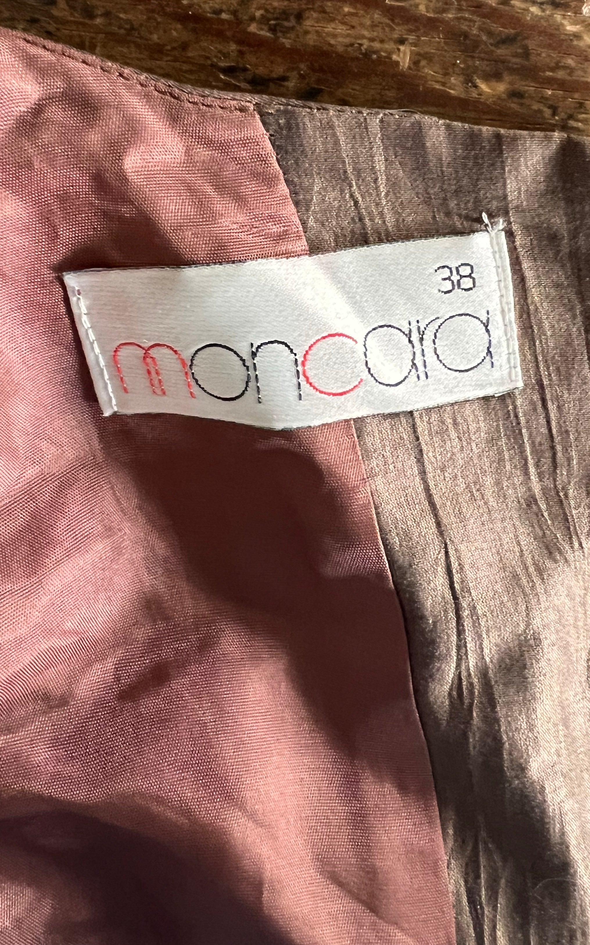 Vintage Moncara 100% Silk Brown Colour-Block Midi Dress