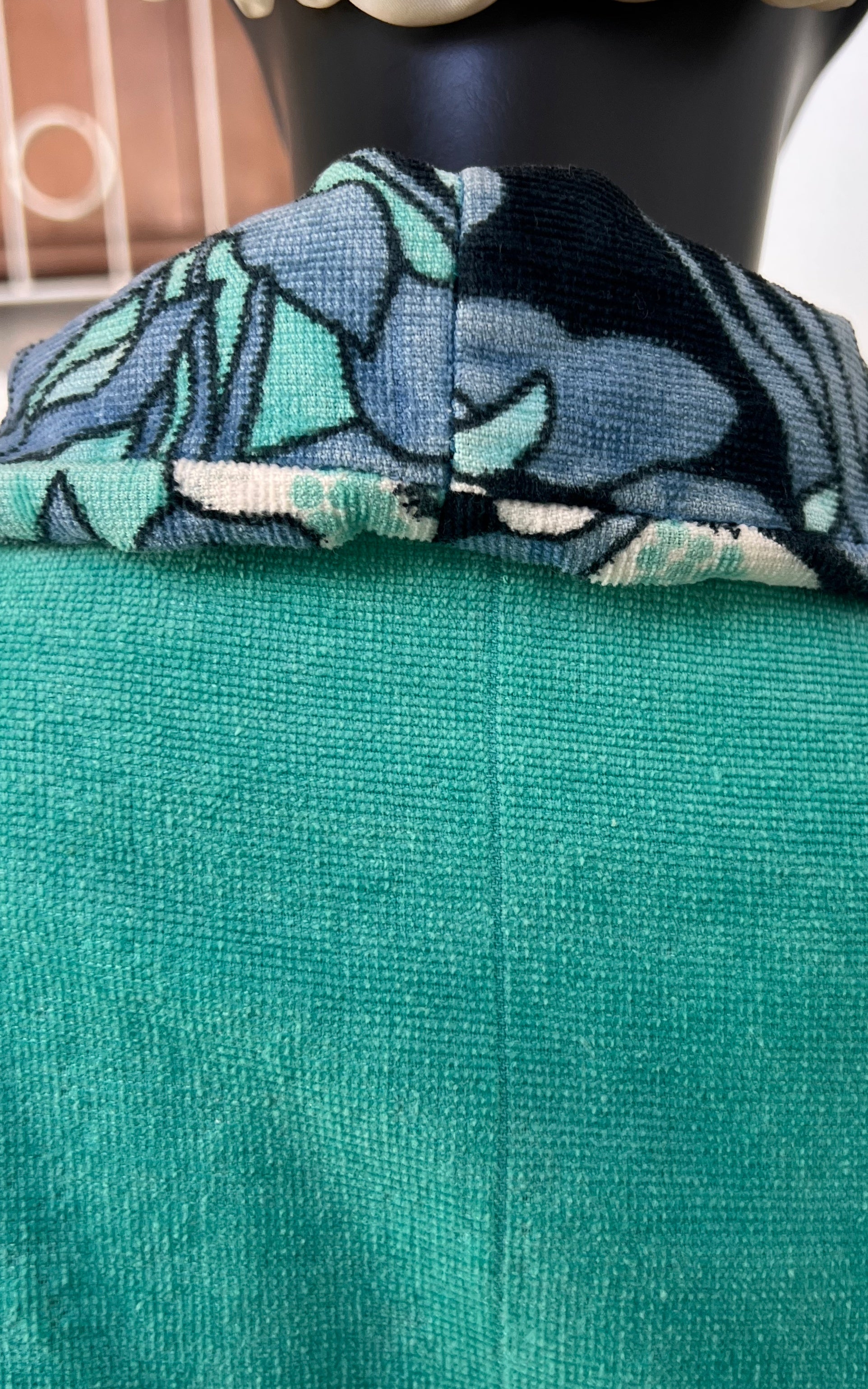 Vintage 1970s Turquoise Floral Velour Maxi Coat
