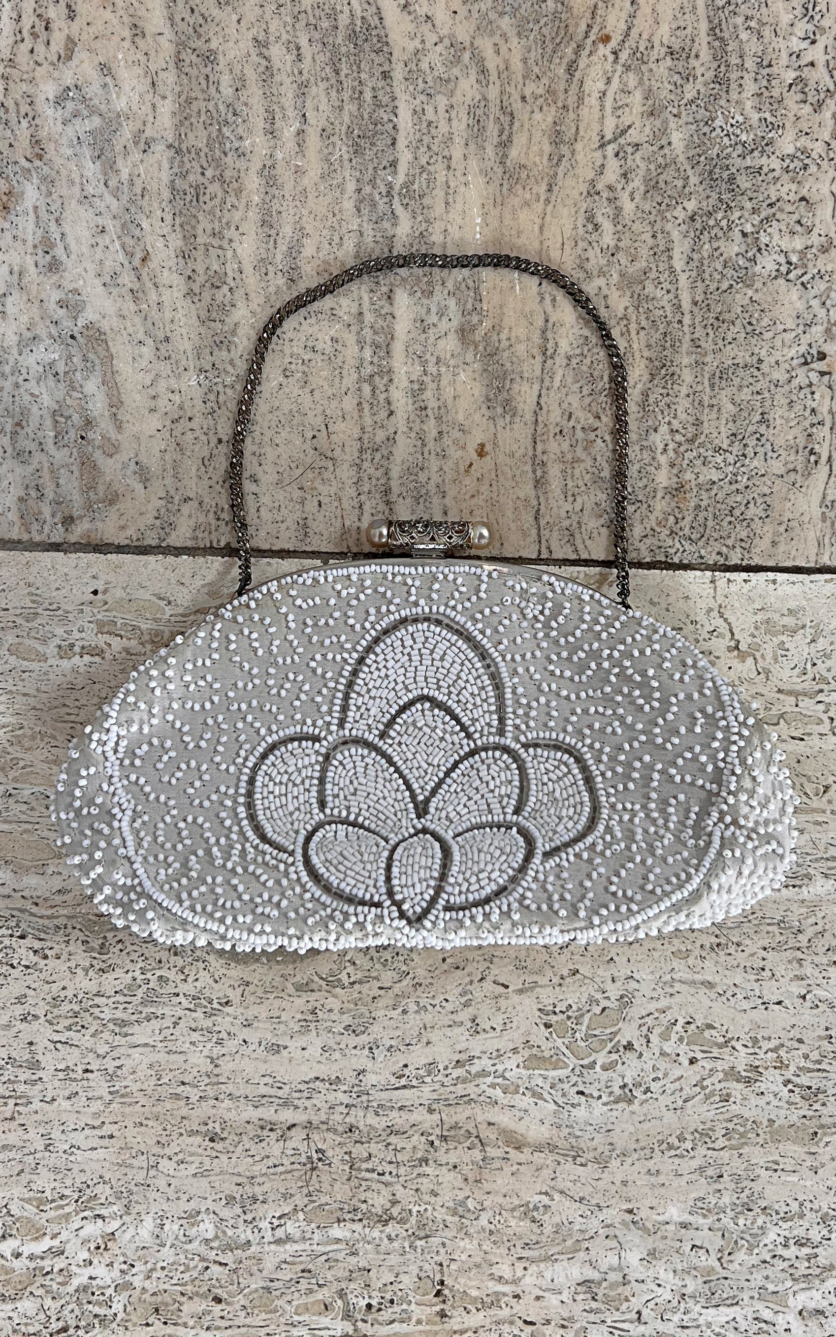 Vintage Small White Beaded Bag