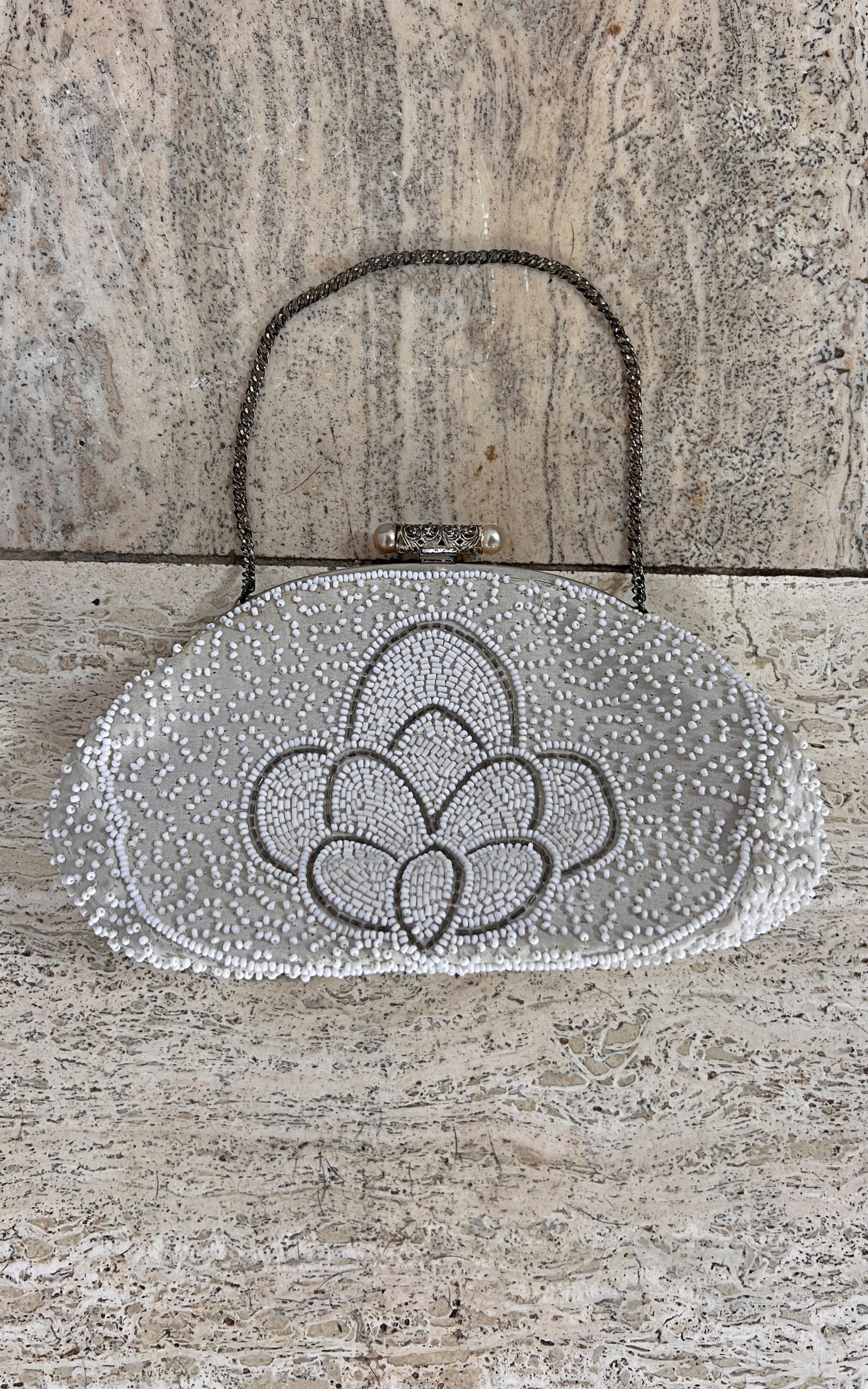 Vintage Small White Beaded Bag