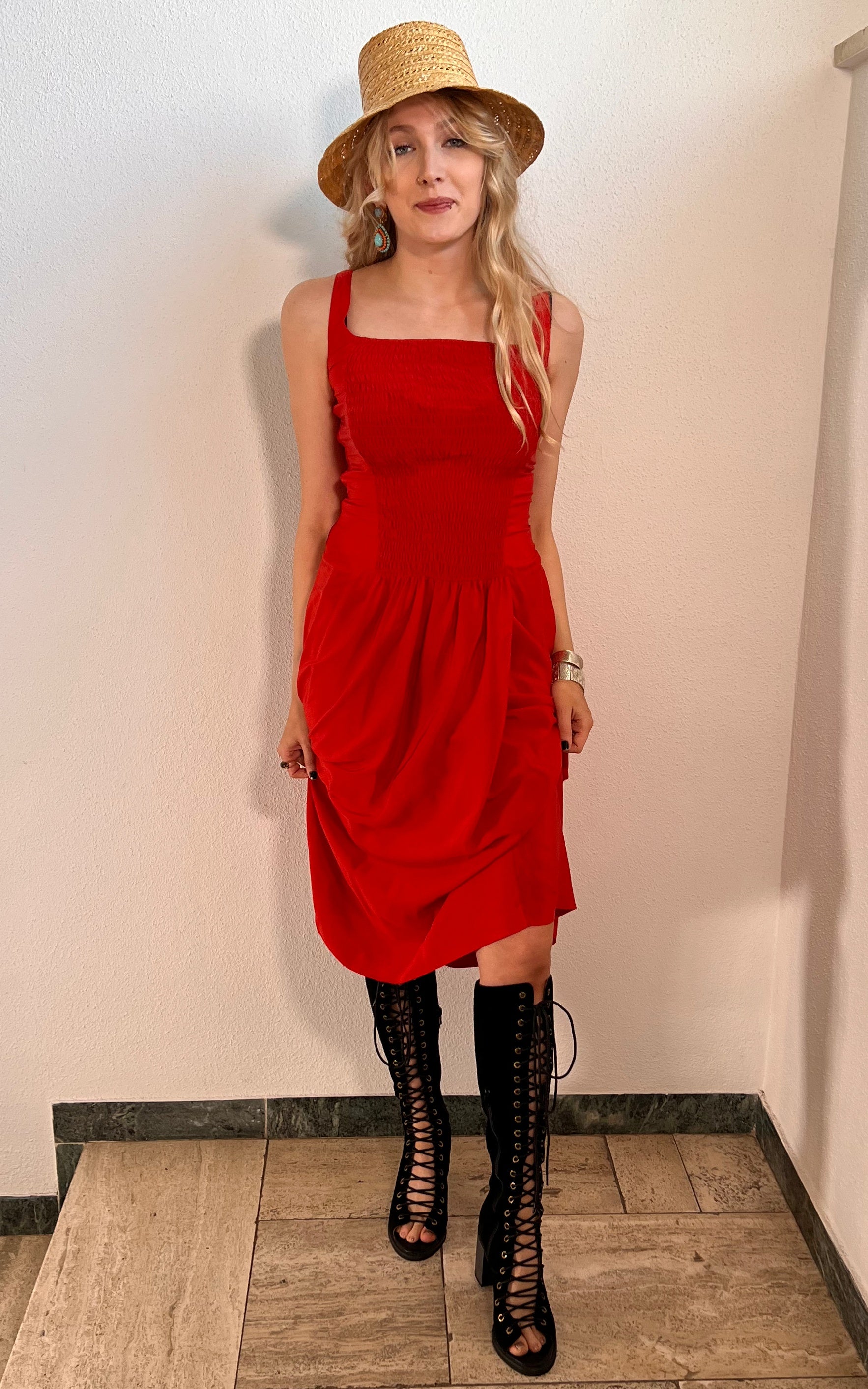 Abito estivo vintage in seta rossa