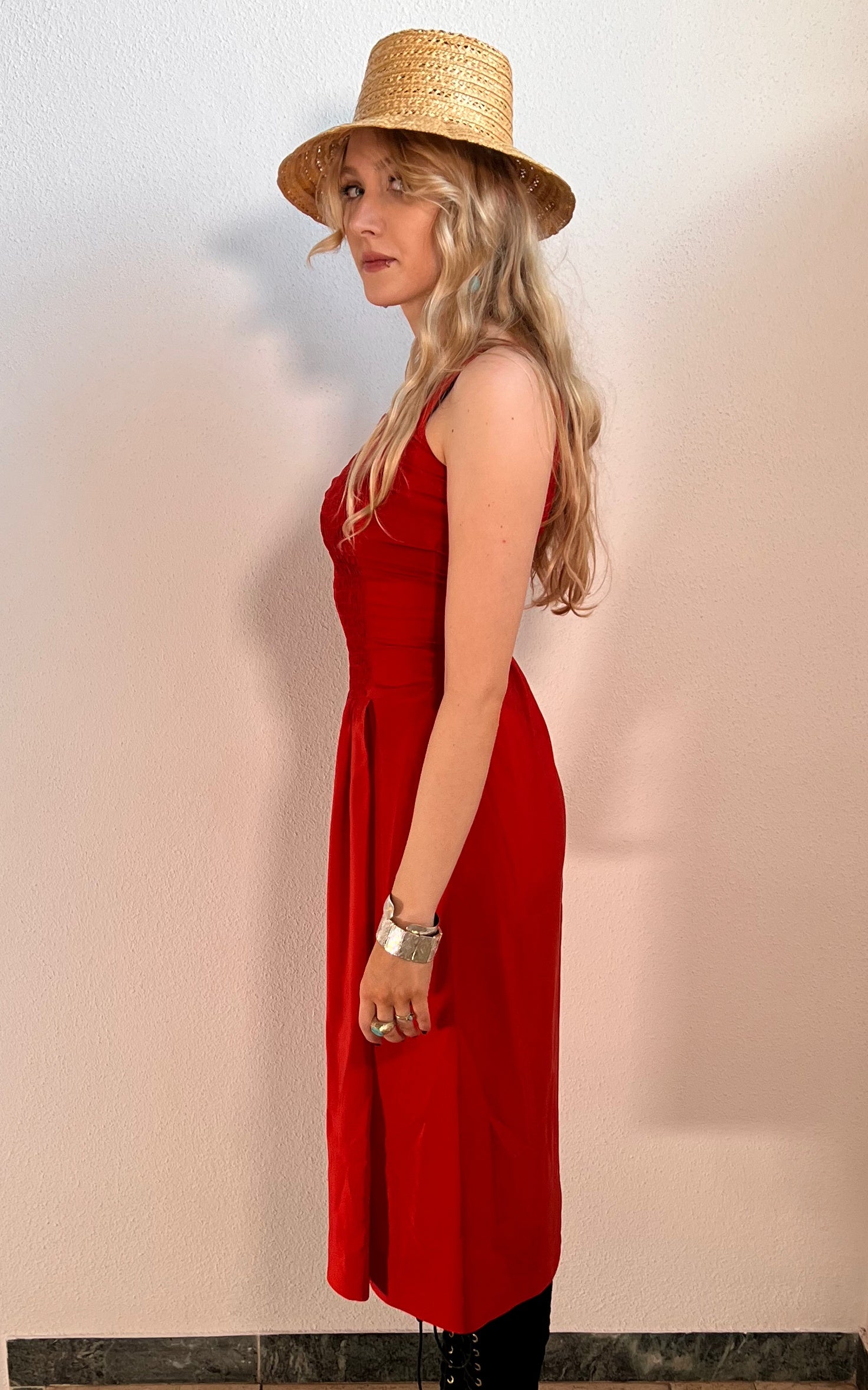 Abito estivo vintage in seta rossa