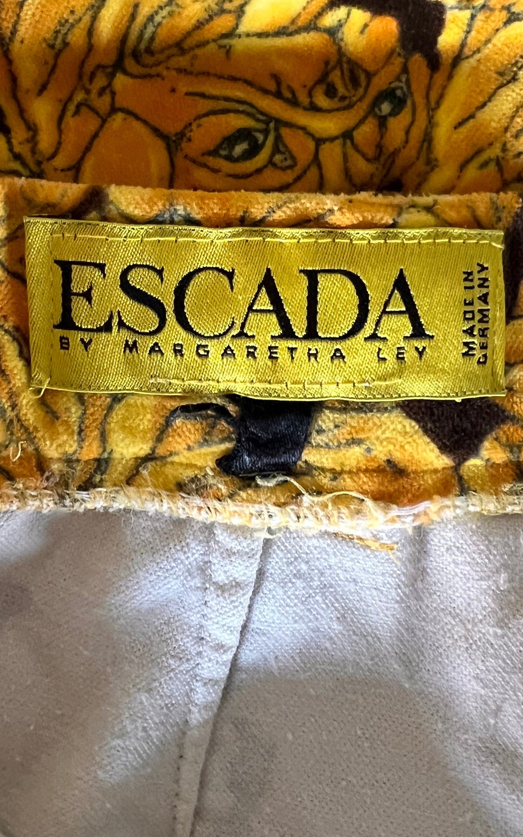 Super Rare ESCADA by Margaretha Ley Velvet Dog Pug Print Trousers