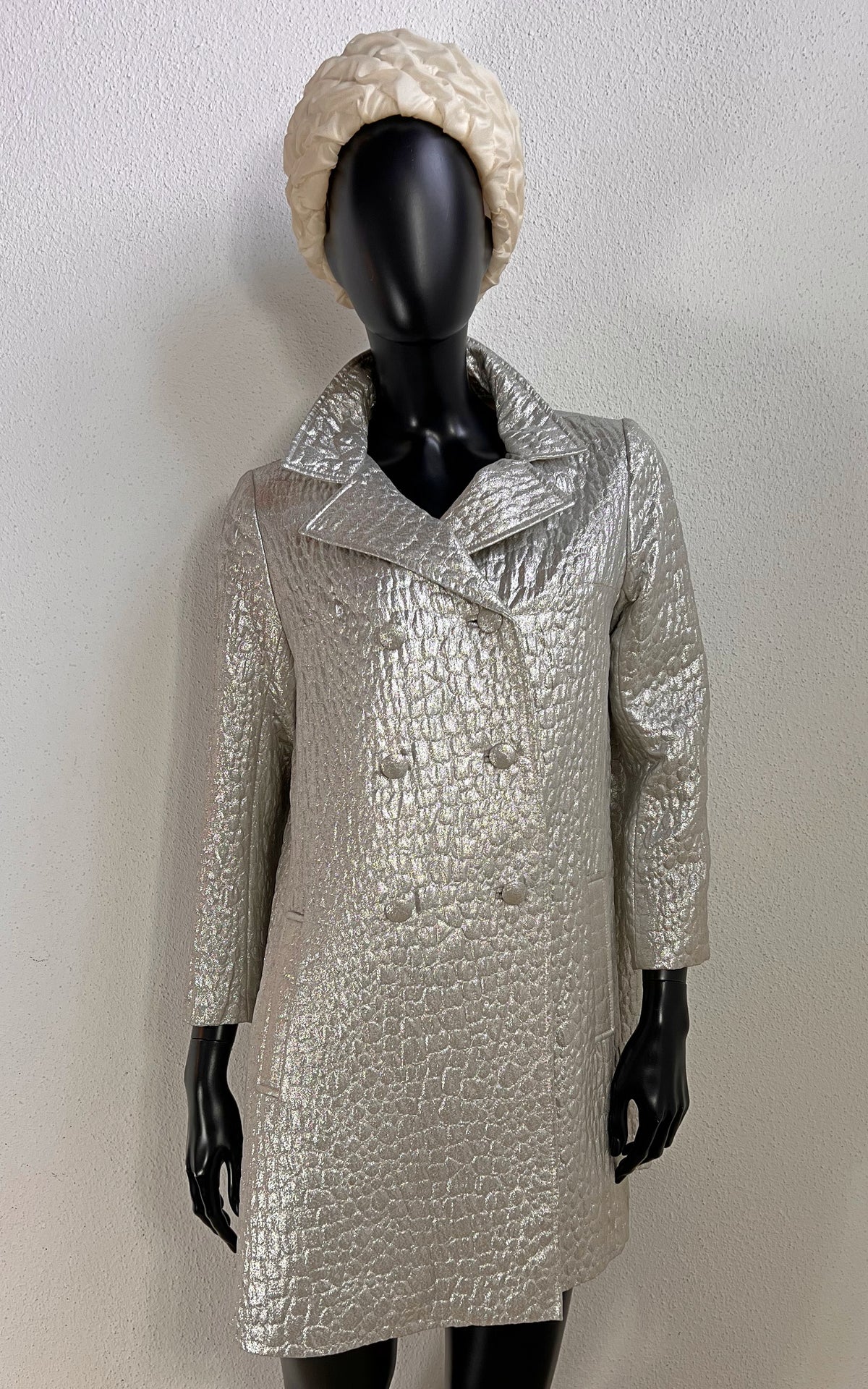 Rare 1960s FOUKS Paris Silver Metallic Space Age Cocktail Coat