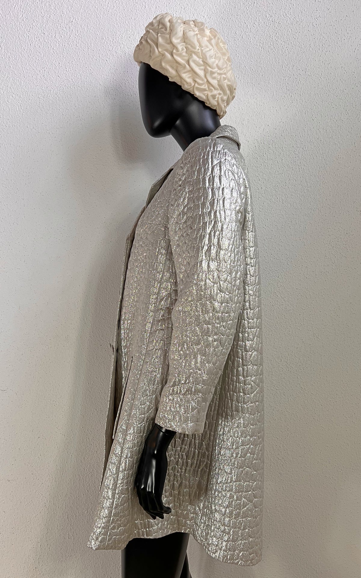 Rare 1960s FOUKS Paris Silver Metallic Space Age Cocktail Coat