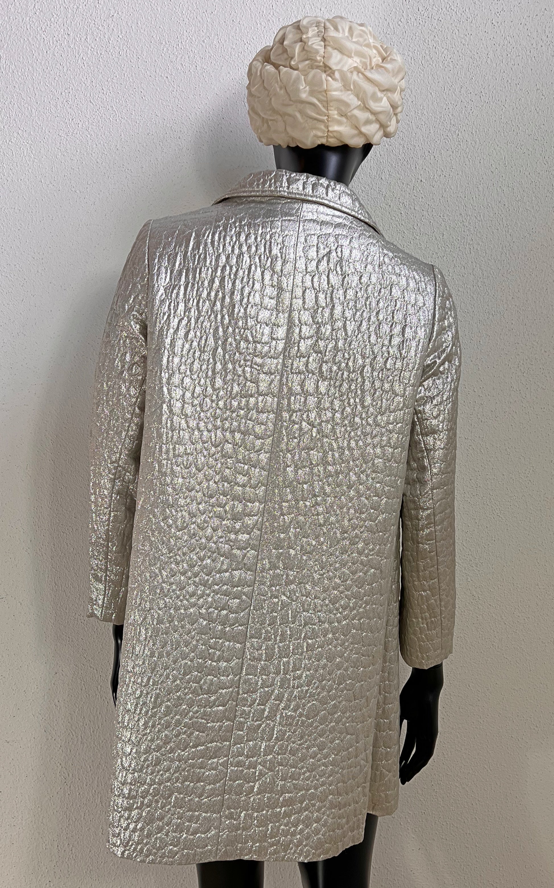 Rare 1960s FOUKS Paris Silver Metallic Space Age Cocktail Coat