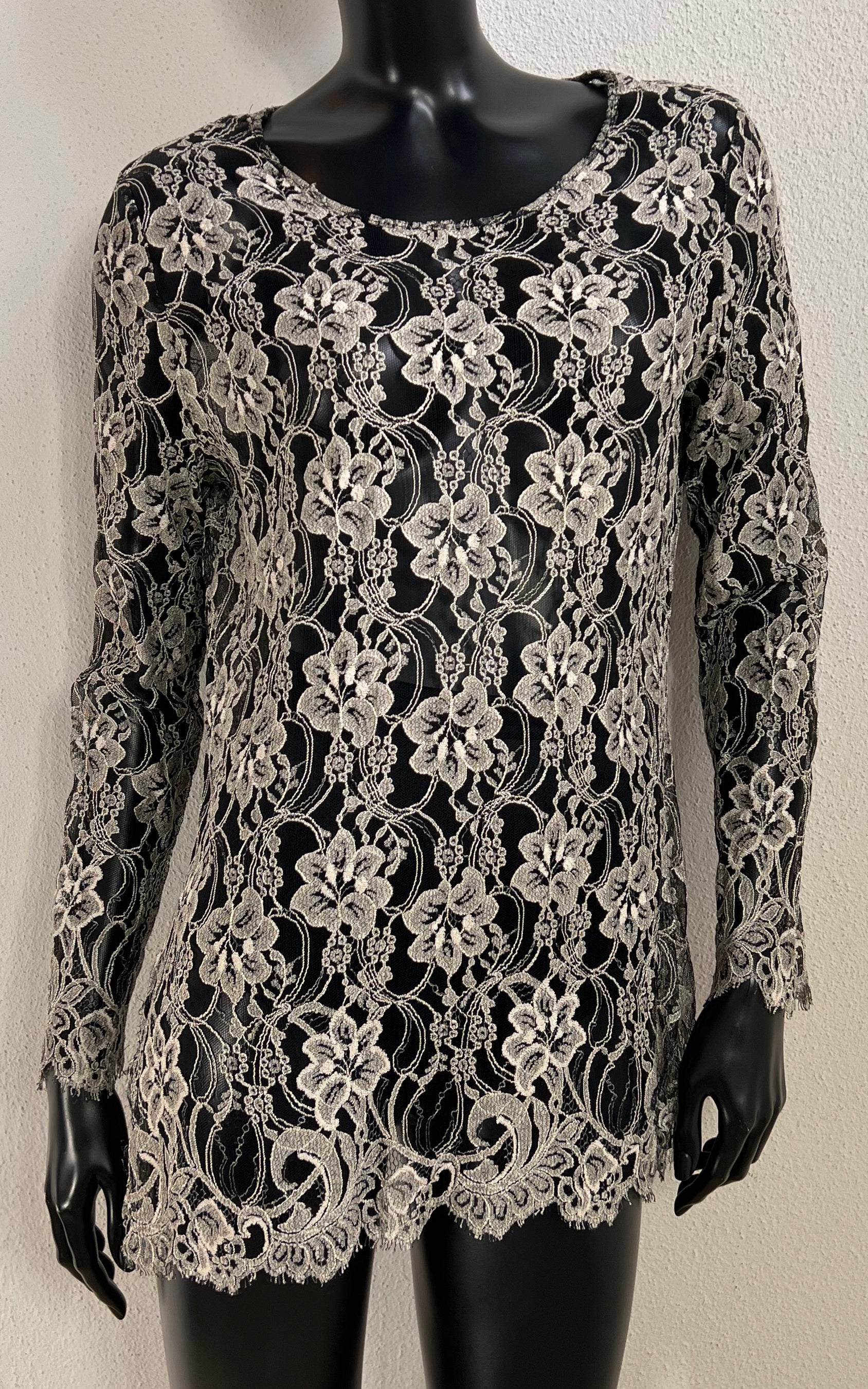Black and Silver Viscose Lace Mini Dress - Tunic