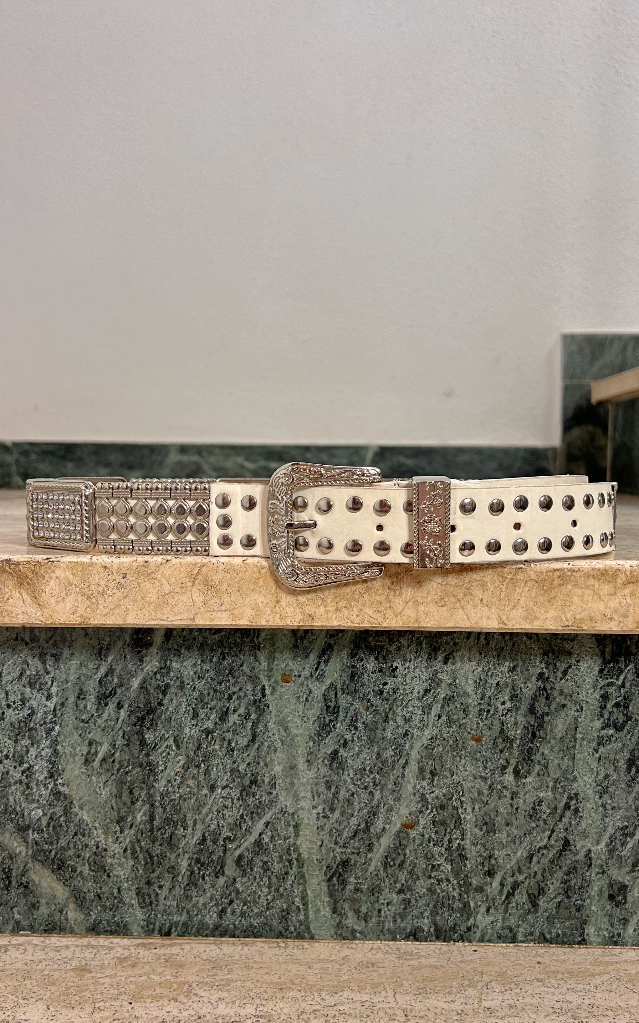 Vintage 90s Metal and Rhinestone Belt