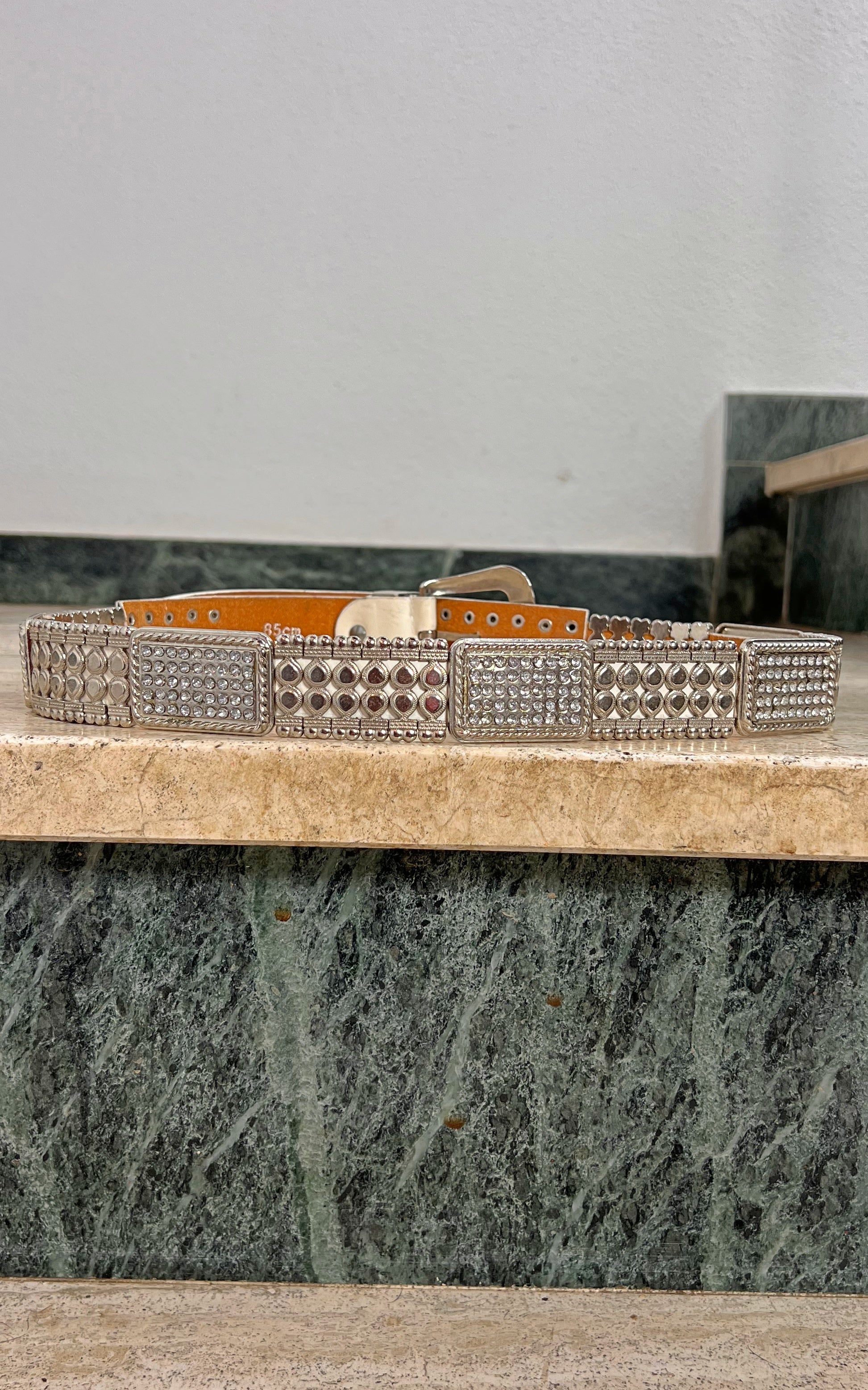 Vintage 90s Metal and Rhinestone Belt
