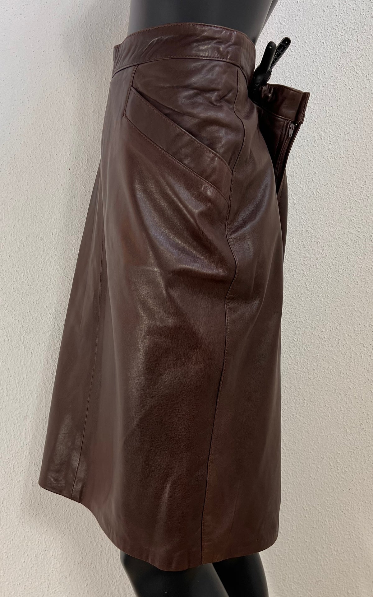 Vintage Chocolate Brown Leather Pencil Skirt