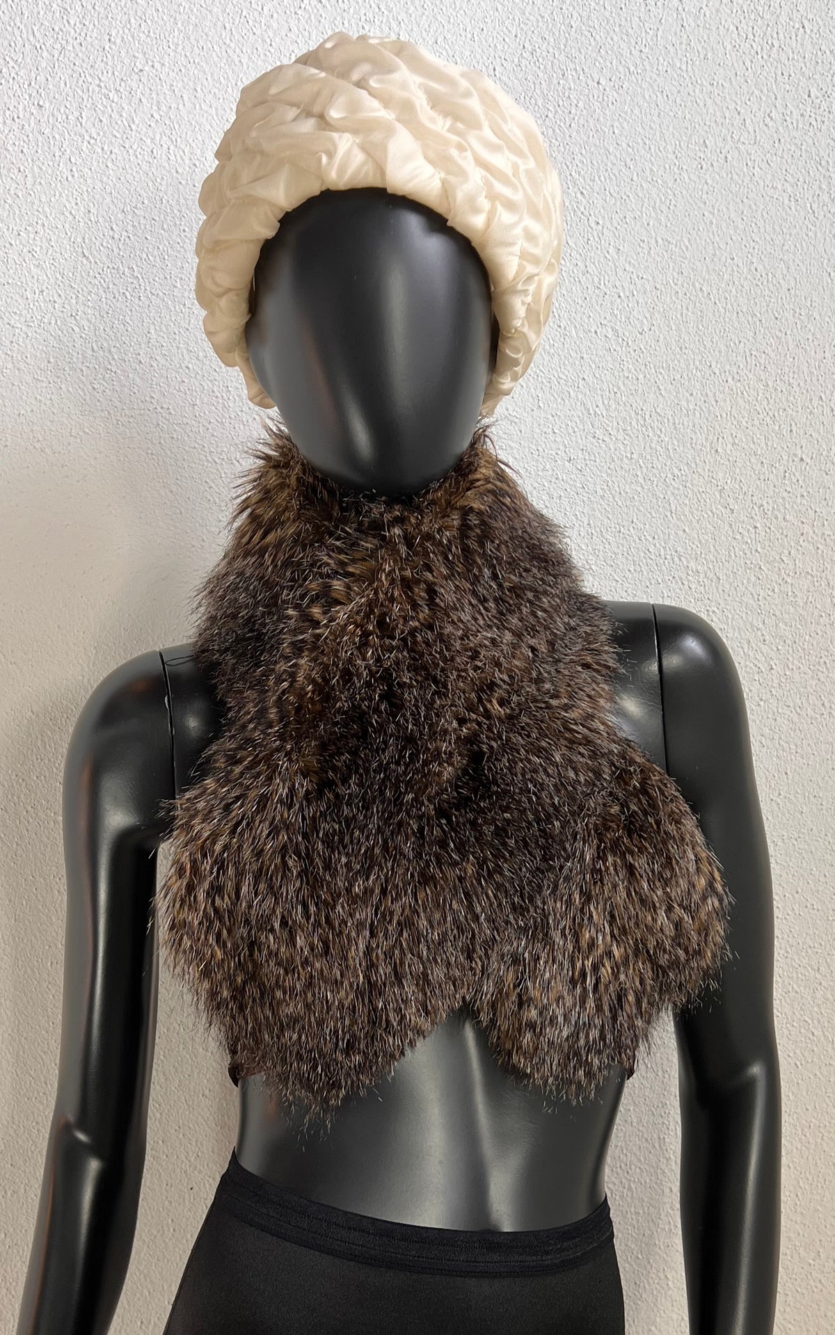 Vintage Brown Faux Fur Collar with Satin Ties