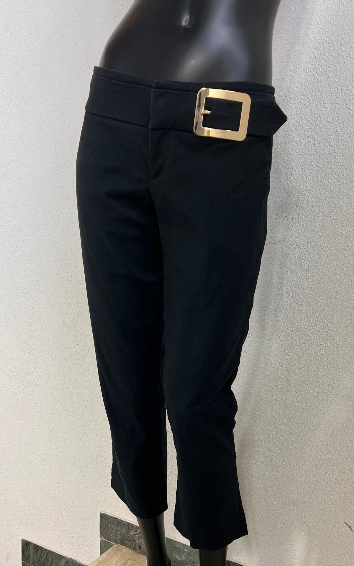Gucci Black Cotton Cropped Flared Trousers with Gold-Tone Buckle