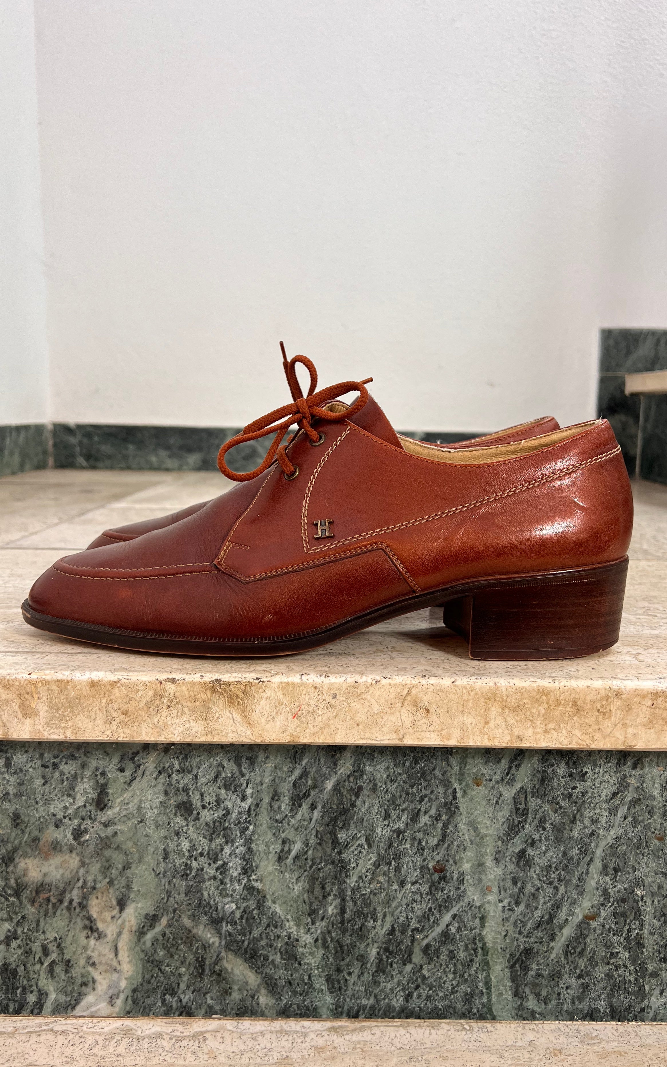 Vintage MENS 1970s Helix Brown Leather Lace-Up Shoes 43