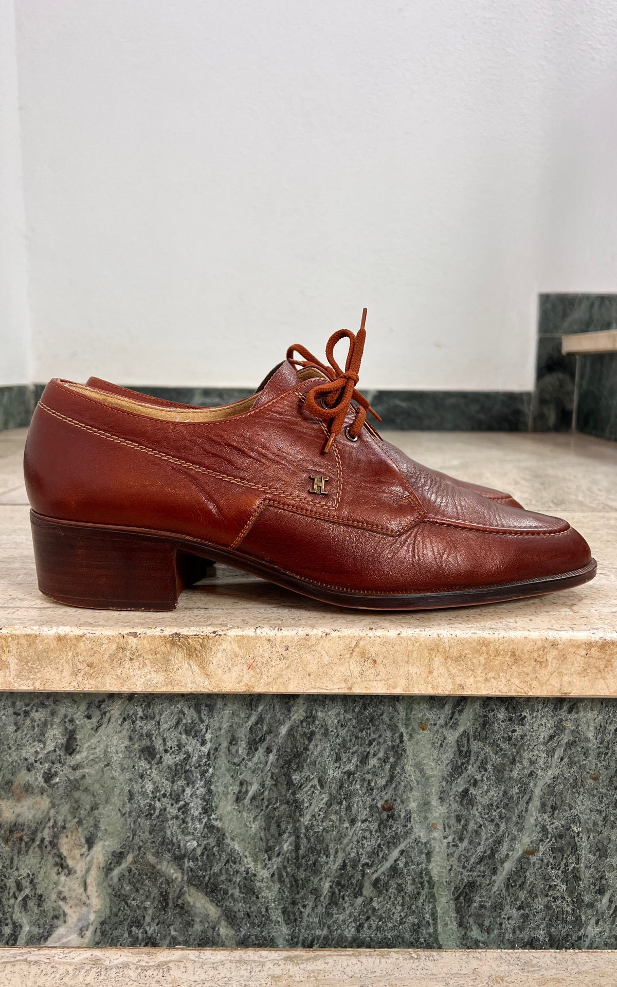 Vintage MENS 1970s Helix Brown Leather Lace-Up Shoes 43