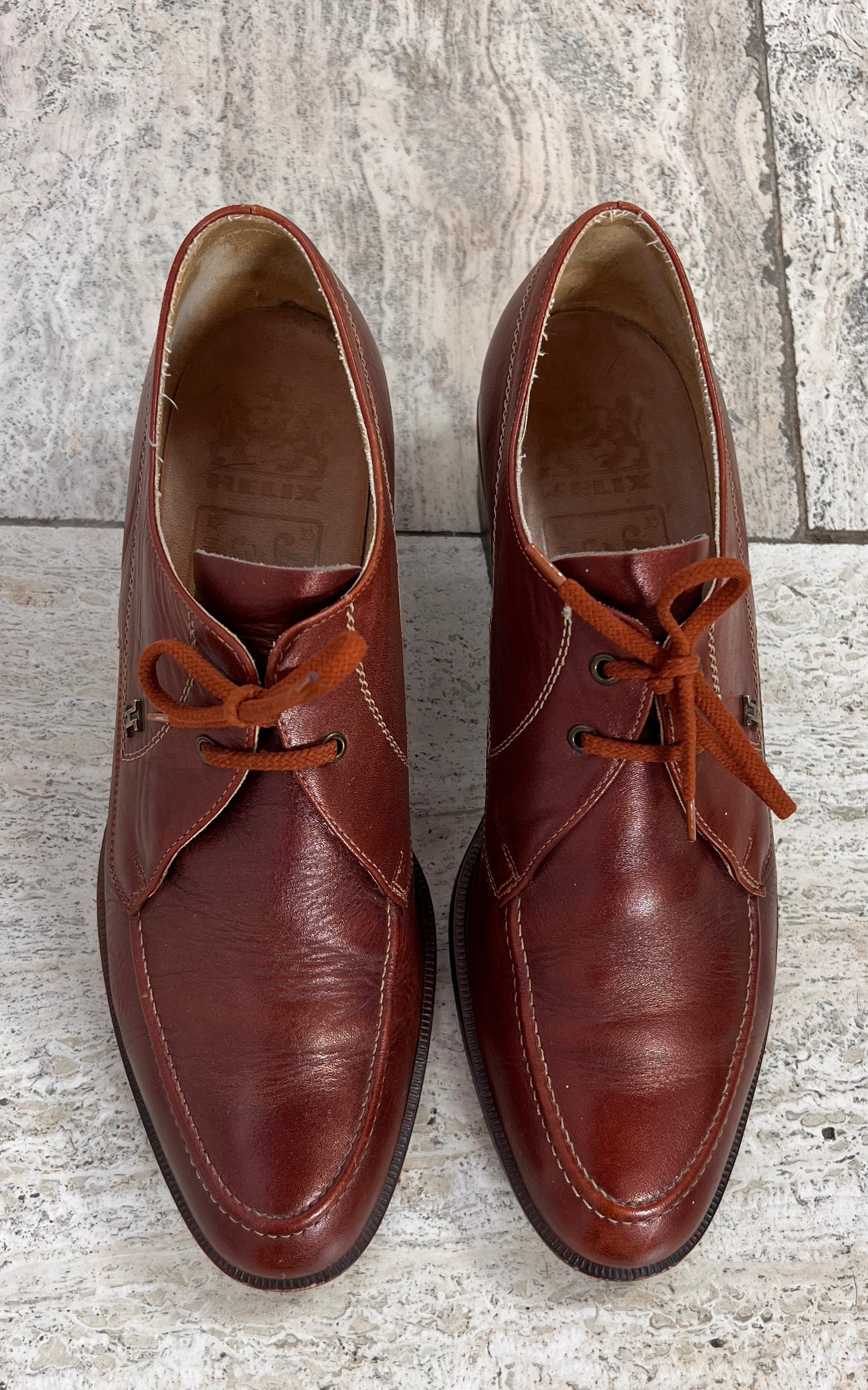 Vintage MENS 1970s Helix Brown Leather Lace-Up Shoes 43