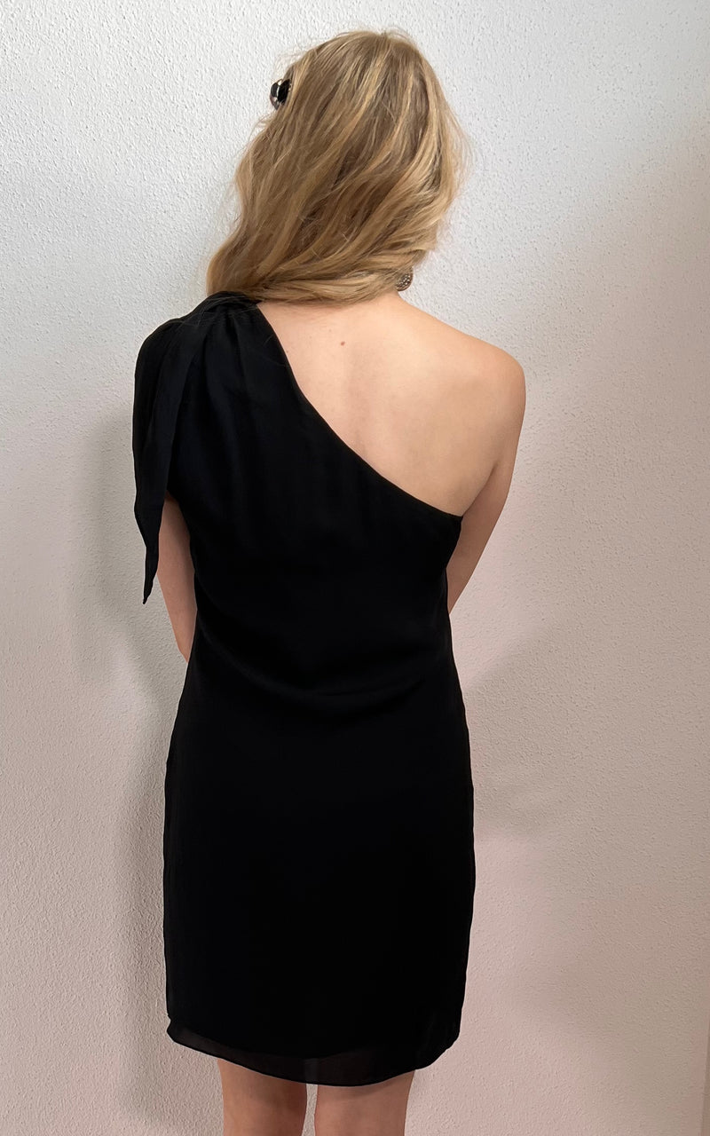 Vintage Halston One Shoulder Silk Dress