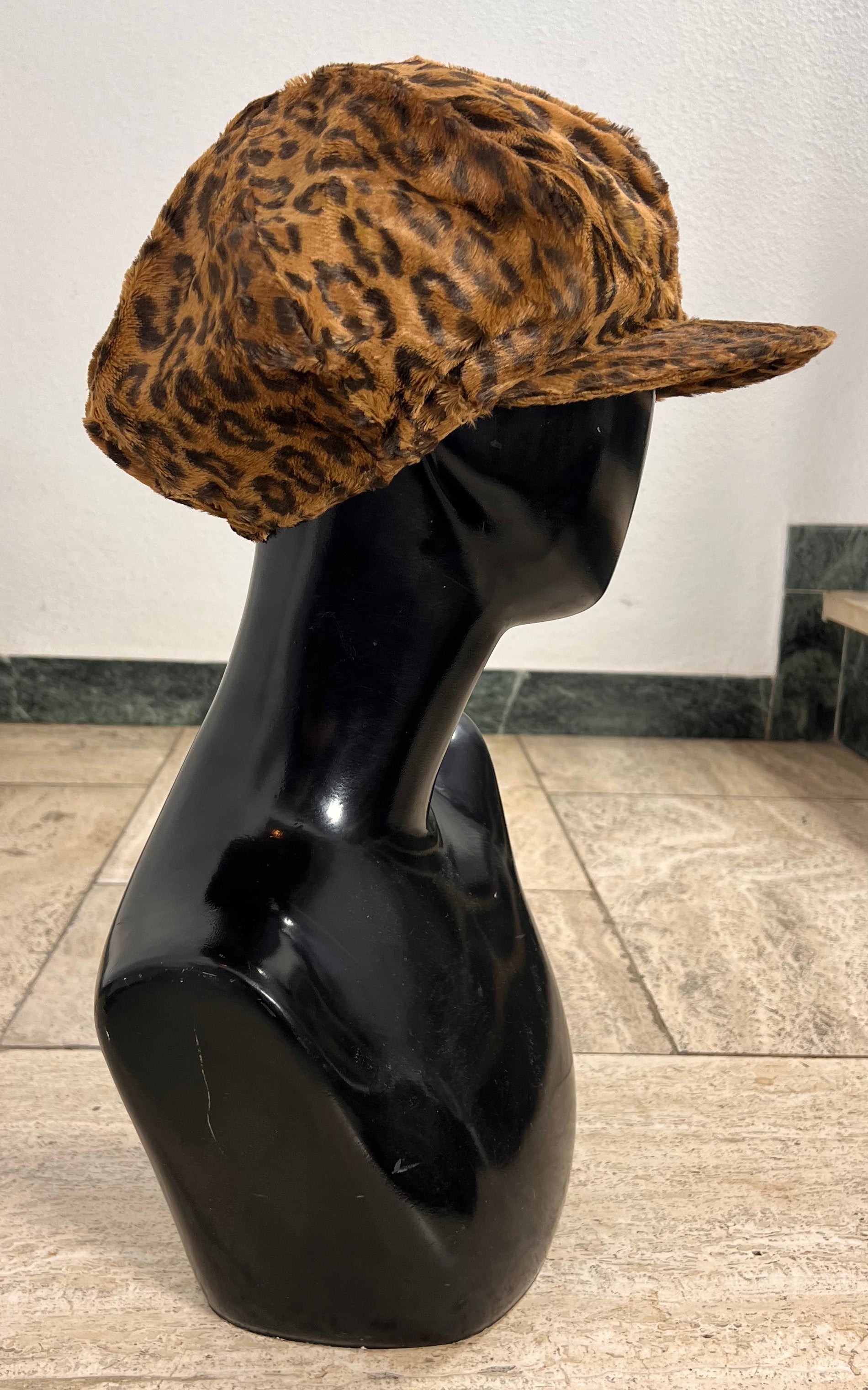 Vintage Leopard Print Faux Fur Bakerboy Cap