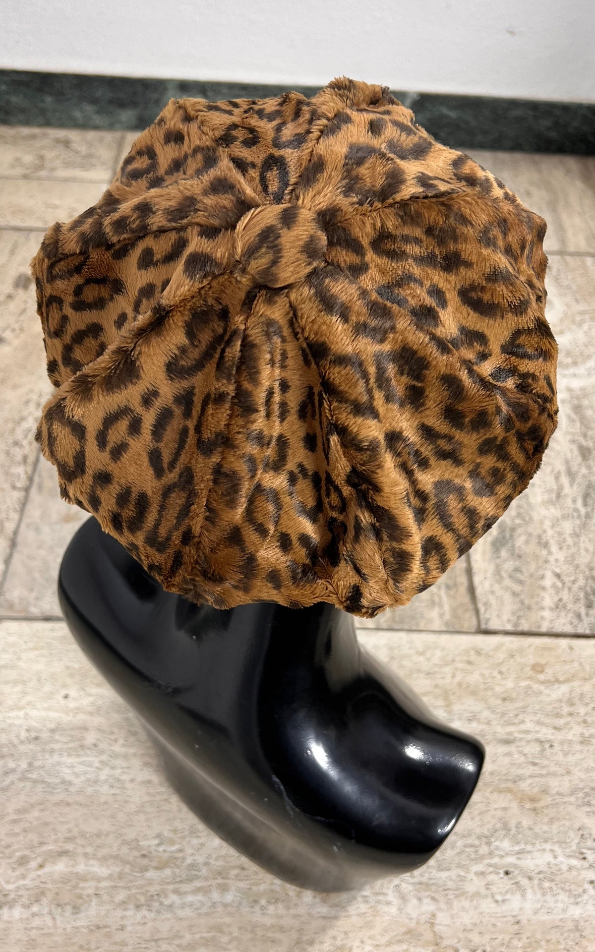 Vintage Leopard Print Faux Fur Bakerboy Cap