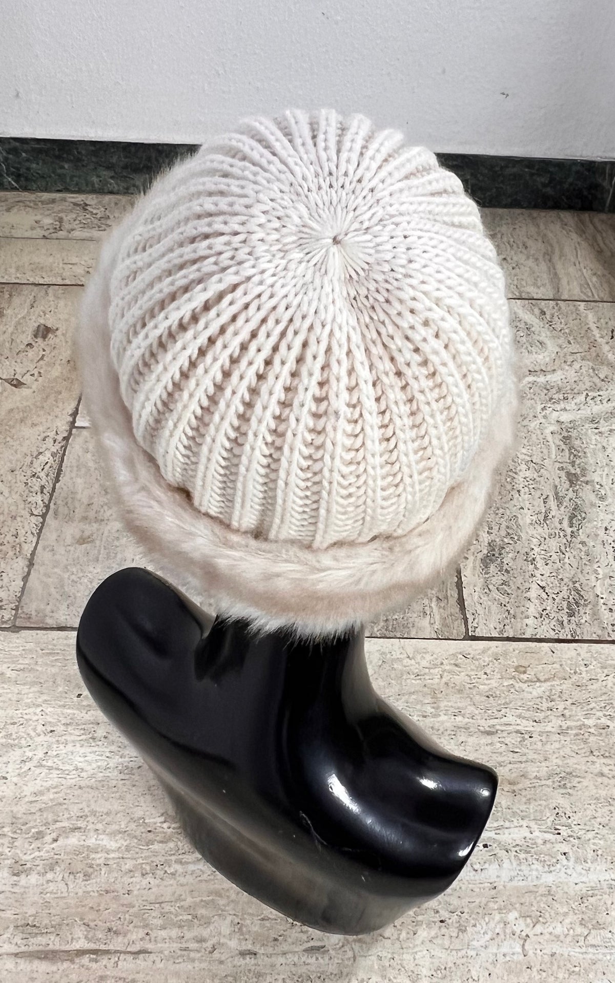 Vintage C&A Cream Wool Blend Faux Fur Hat