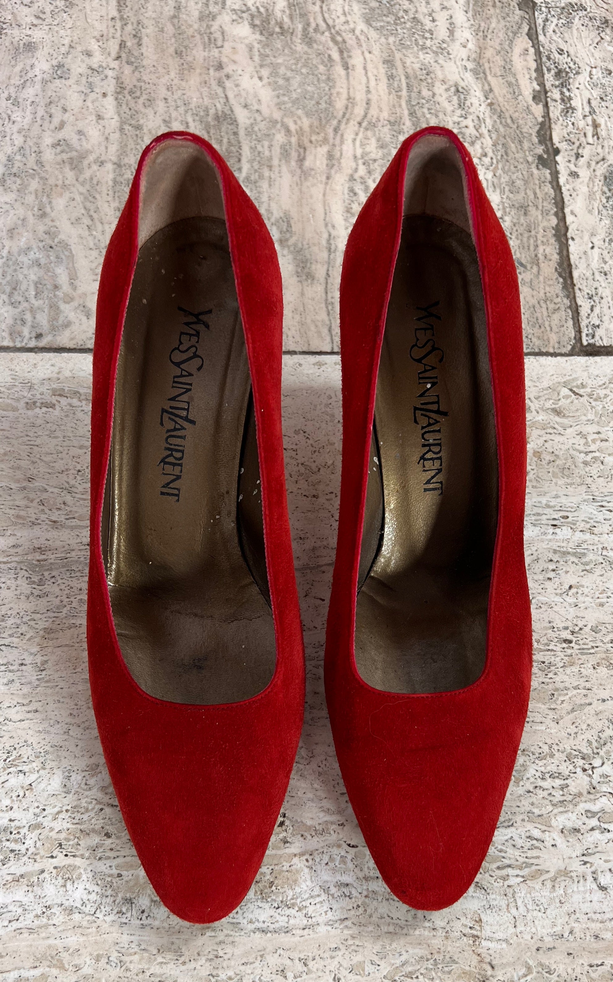 Vintage Yves Saint Laurent Red Suede Pumps