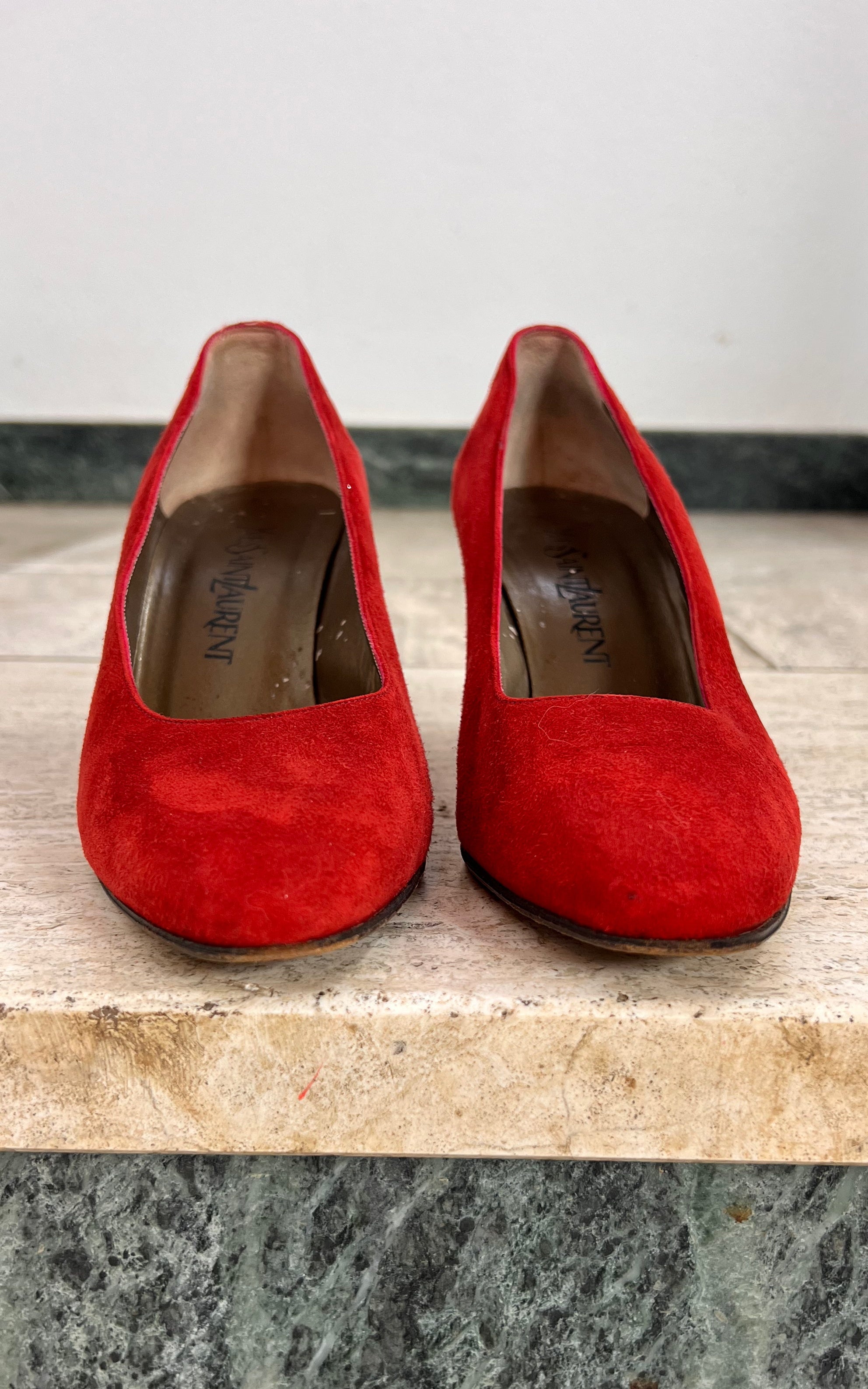 Vintage Yves Saint Laurent Red Suede Pumps