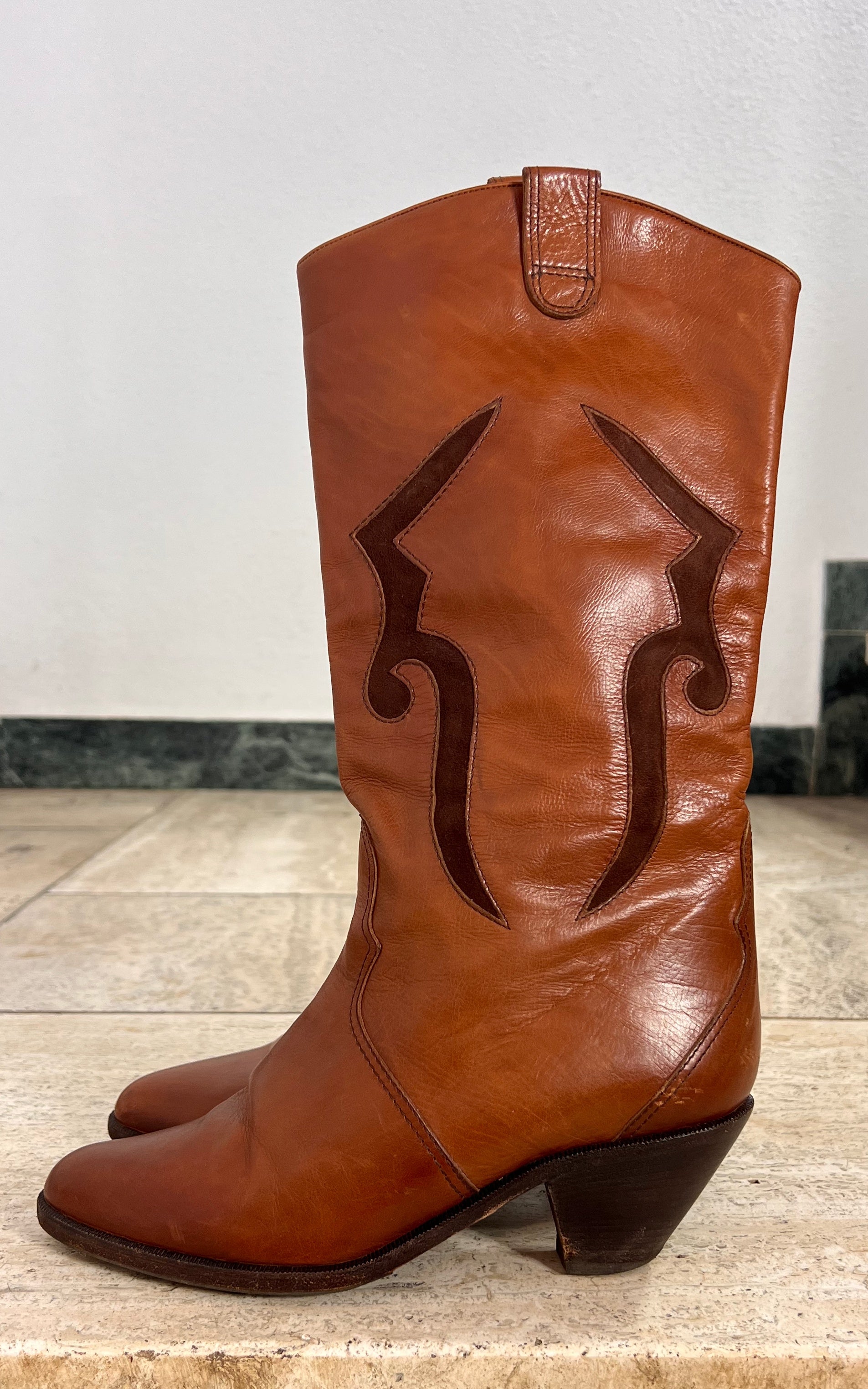 Vintage Italian Leather Cowboy Boots 35