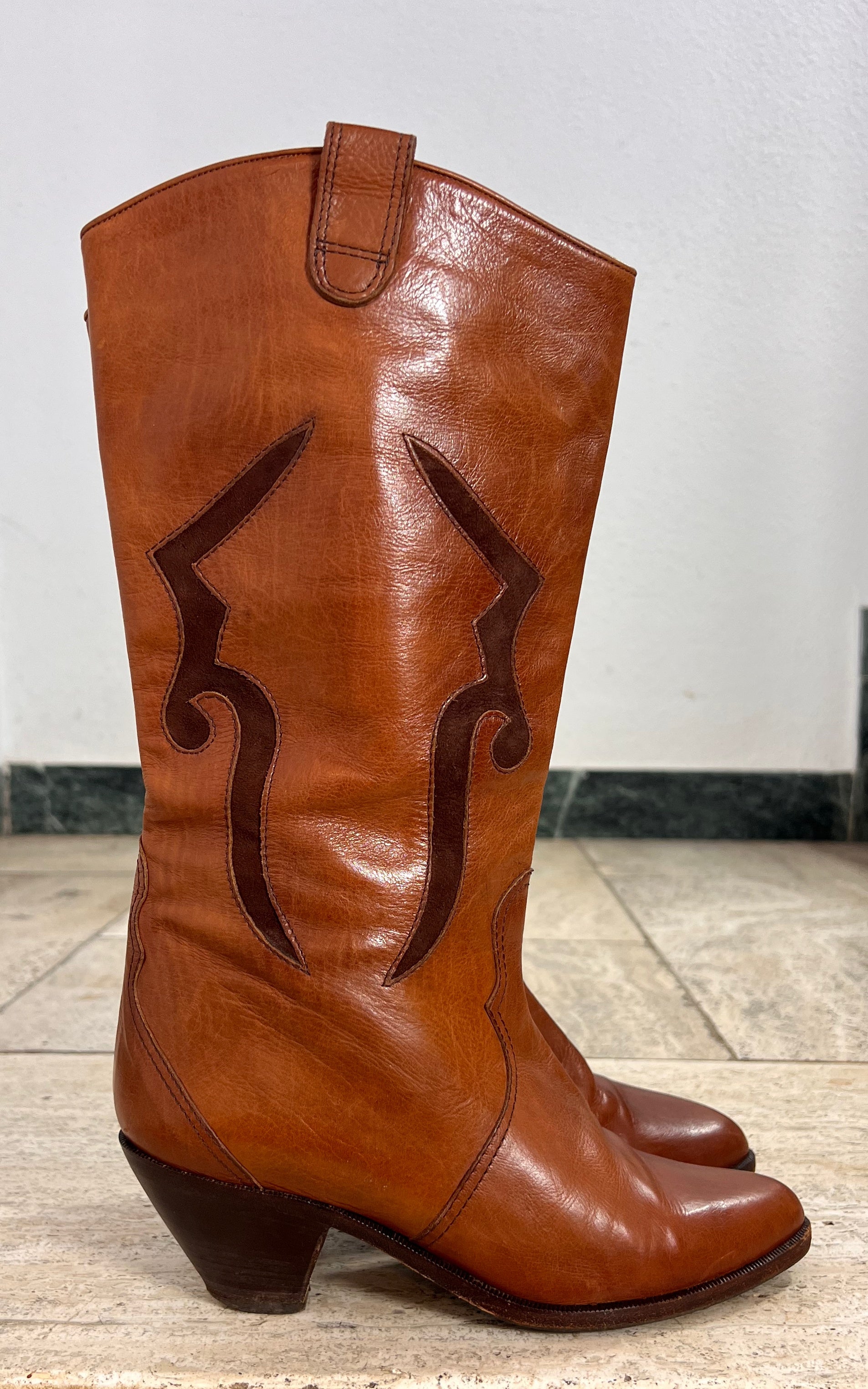 Vintage Italian Leather Cowboy Boots 35