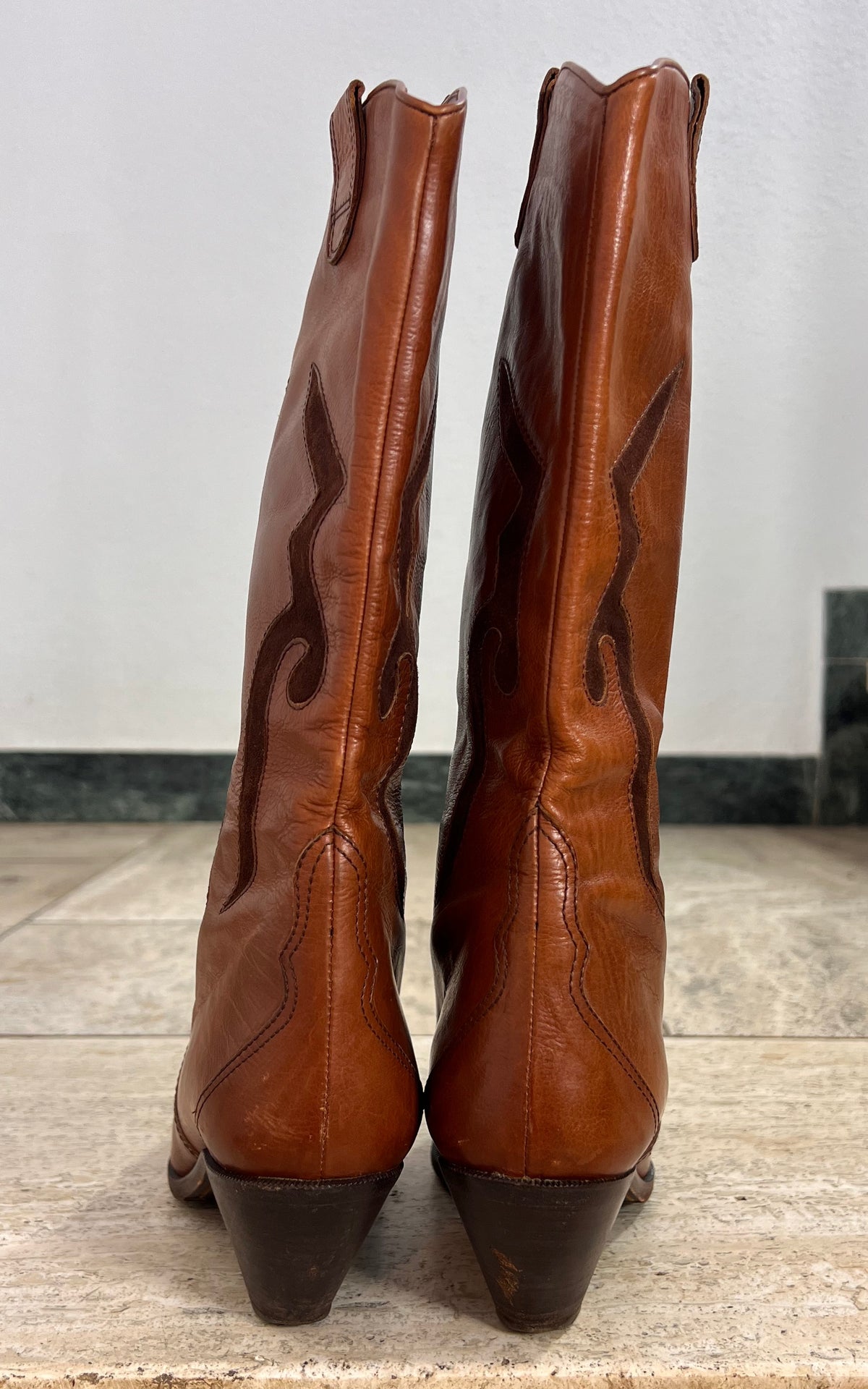 Vintage Italian Leather Cowboy Boots 35
