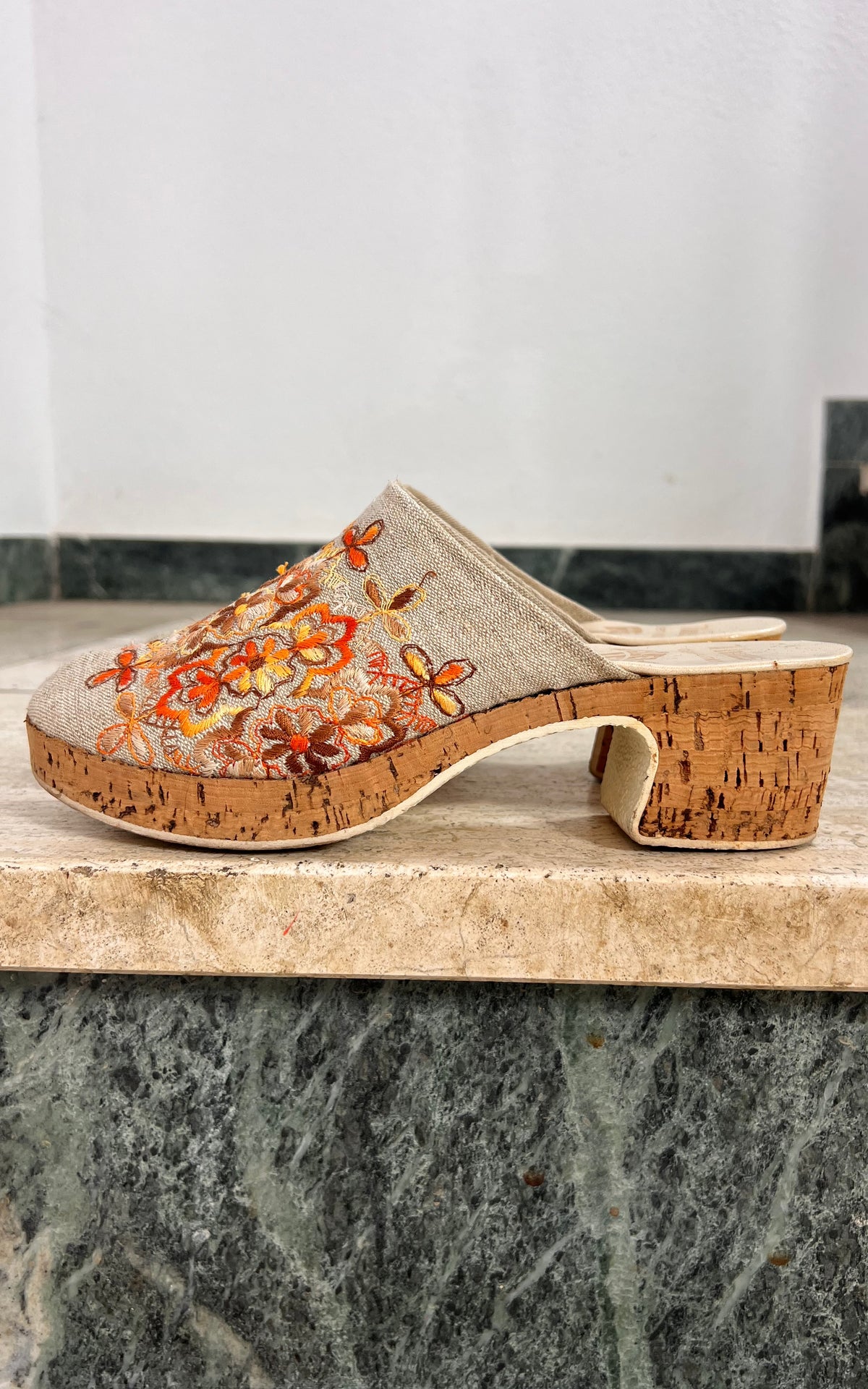 Vintage 1970s Embroidered Platform Clogs 38