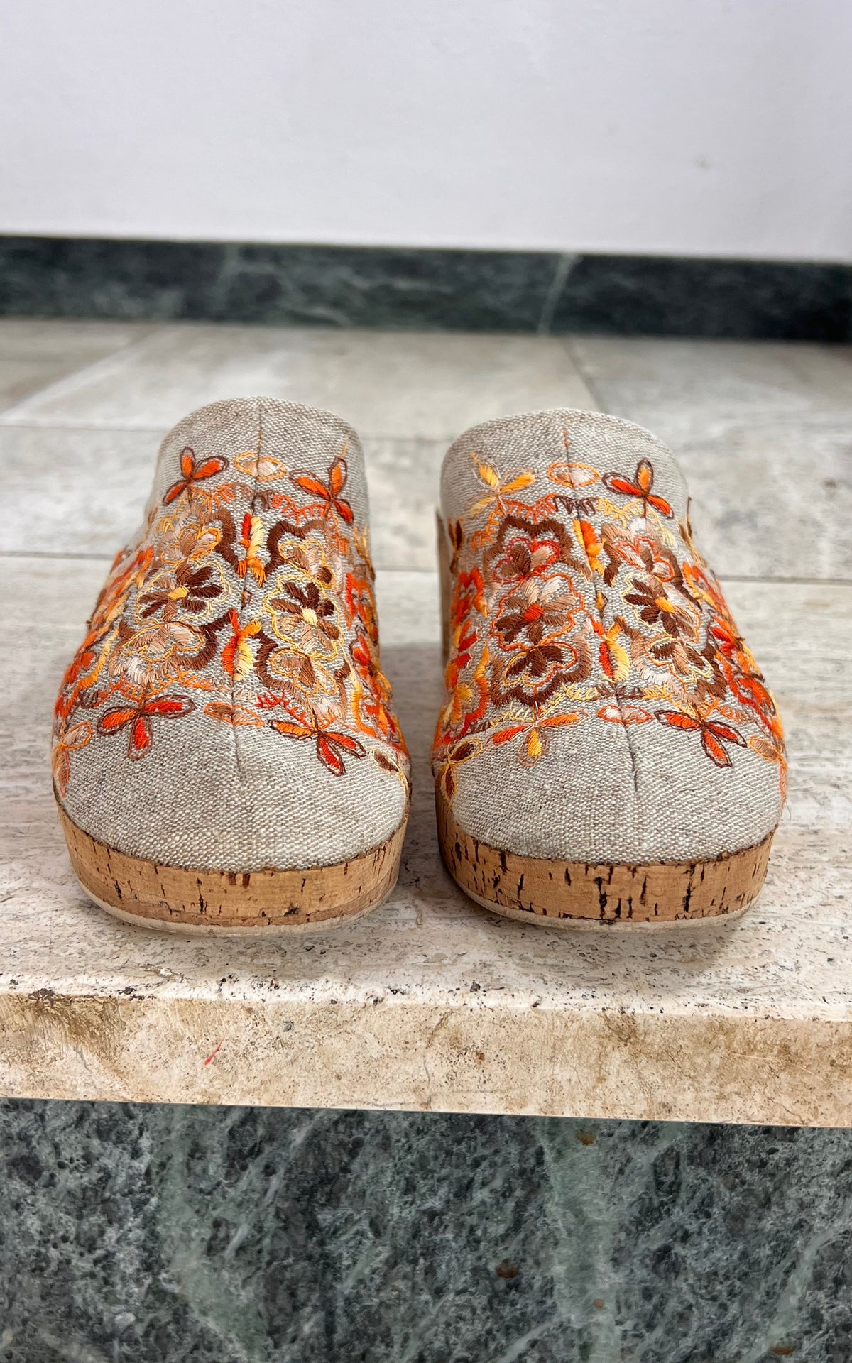 Vintage 1970s Embroidered Platform Clogs 38